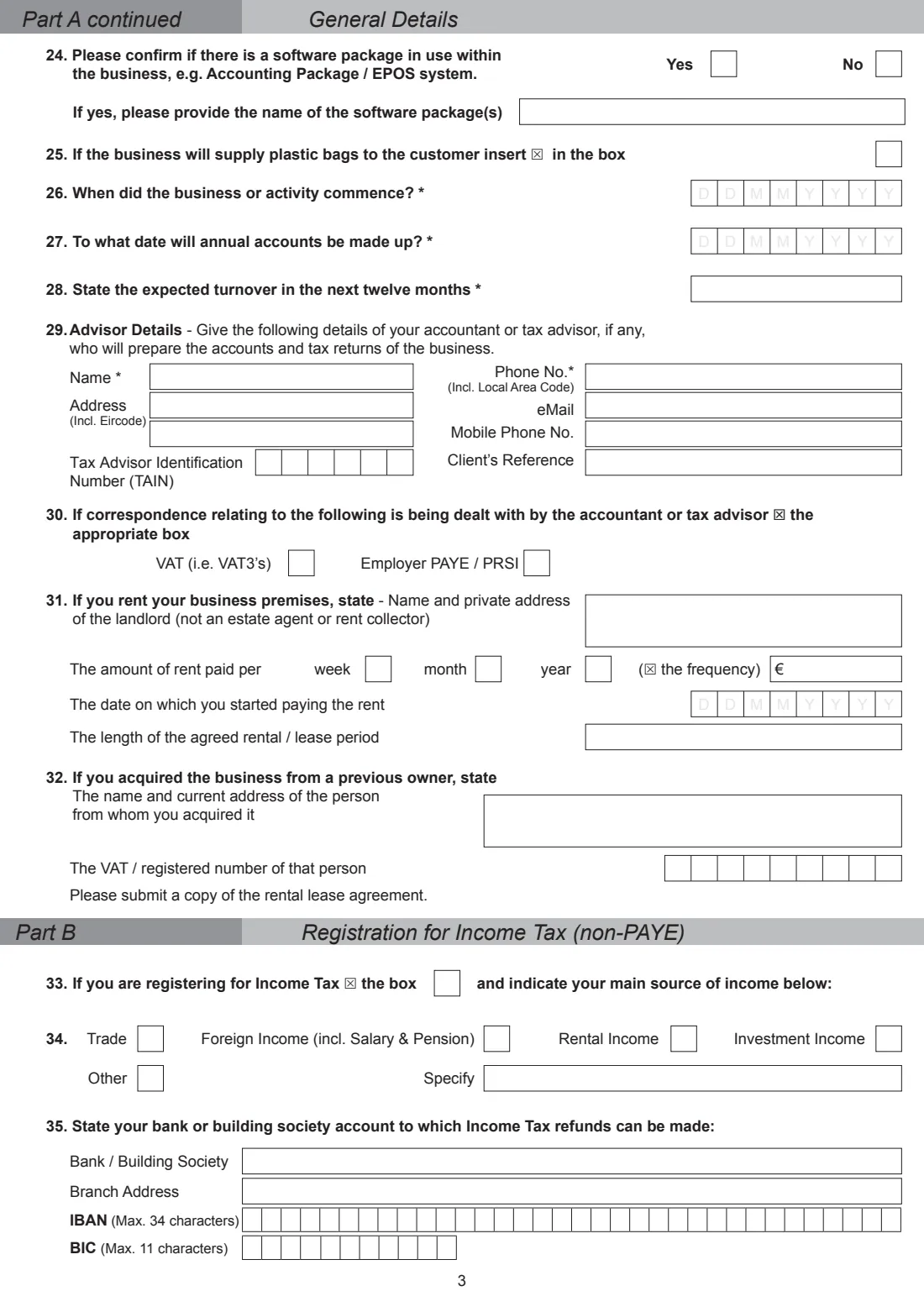 Form TR1 (tax registration) (2026) Tax Registration for Resident Individuals, Partnerships, Trusts or Unincorporated Bodies Registering for Tax in Ireland (Form TR1) — page 3 of 8