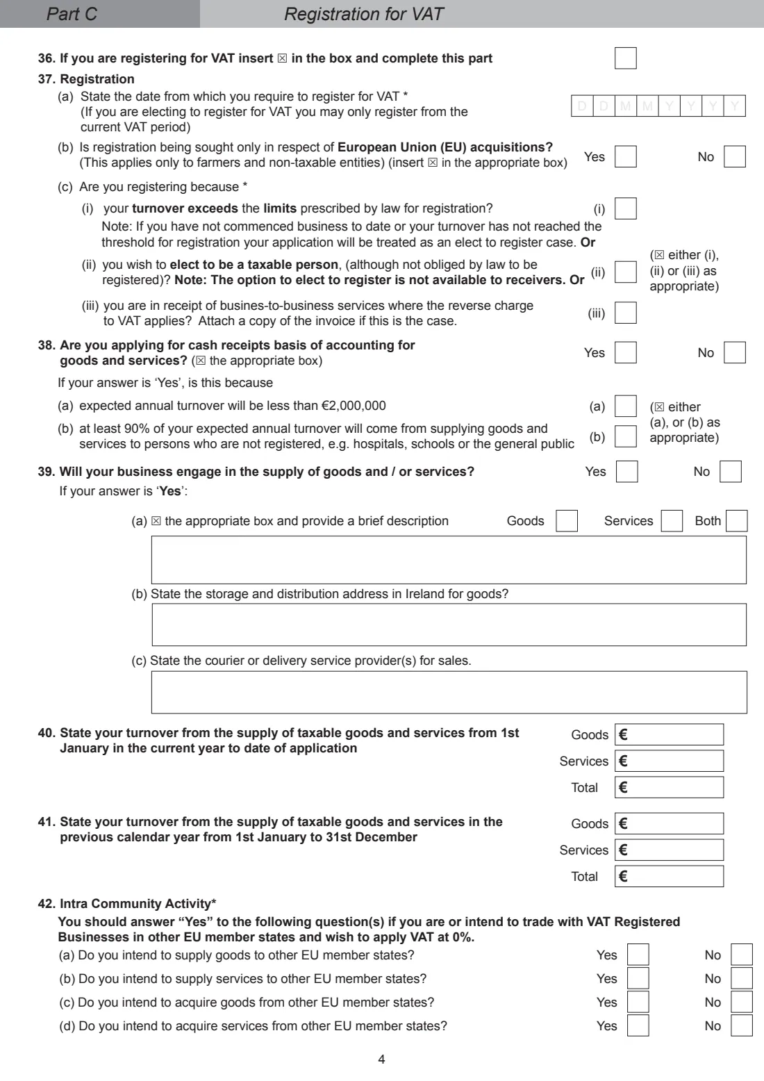 Form TR1 (tax registration) (2026) Tax Registration for Resident Individuals, Partnerships, Trusts or Unincorporated Bodies Registering for Tax in Ireland (Form TR1) — page 4 of 8