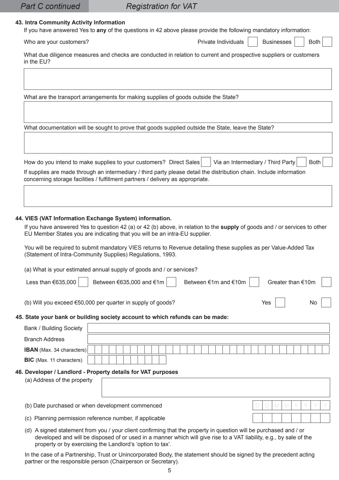 Form TR1 (tax registration) (2026) Tax Registration for Resident Individuals, Partnerships, Trusts or Unincorporated Bodies Registering for Tax in Ireland (Form TR1) — page 5 of 8