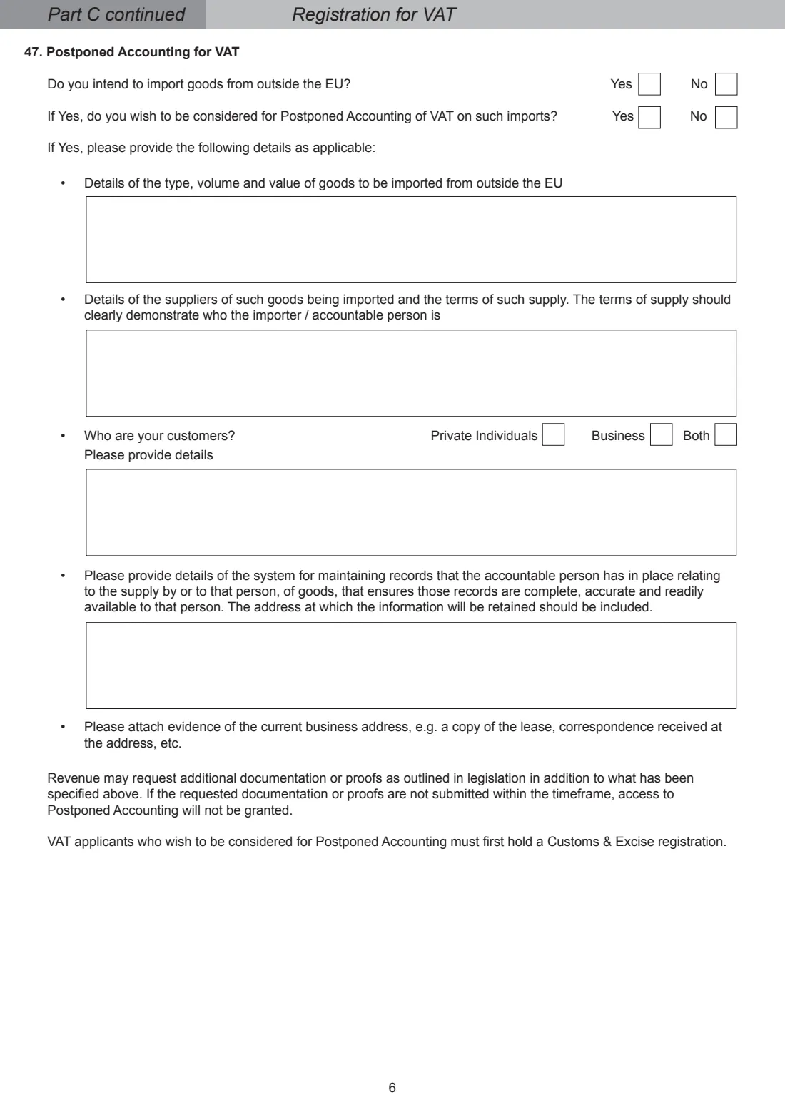 Form TR1 (tax registration) (2026) Tax Registration for Resident Individuals, Partnerships, Trusts or Unincorporated Bodies Registering for Tax in Ireland (Form TR1) — page 6 of 8