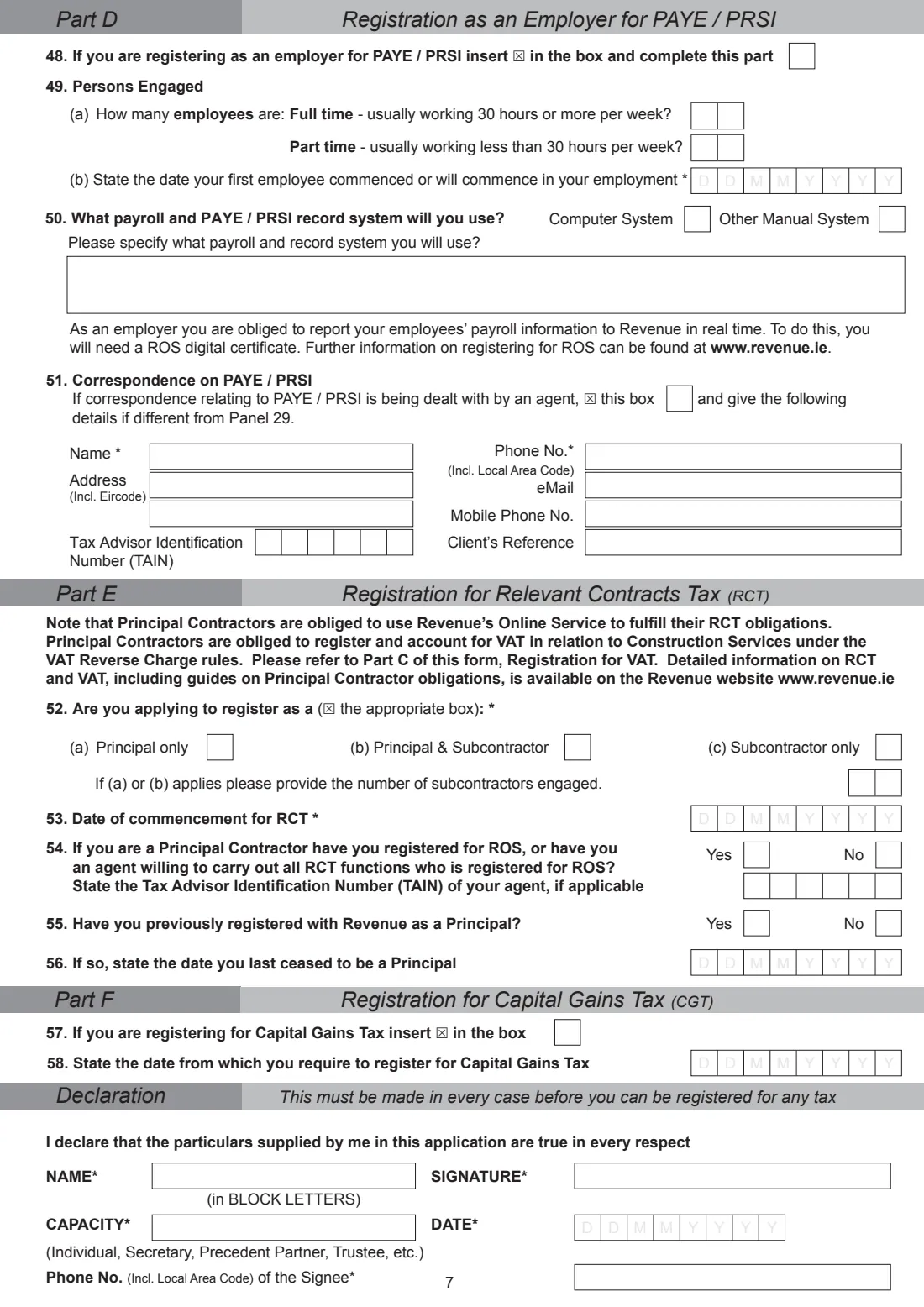 Form TR1 (tax registration) (2026) Tax Registration for Resident Individuals, Partnerships, Trusts or Unincorporated Bodies Registering for Tax in Ireland (Form TR1) — page 7 of 8
