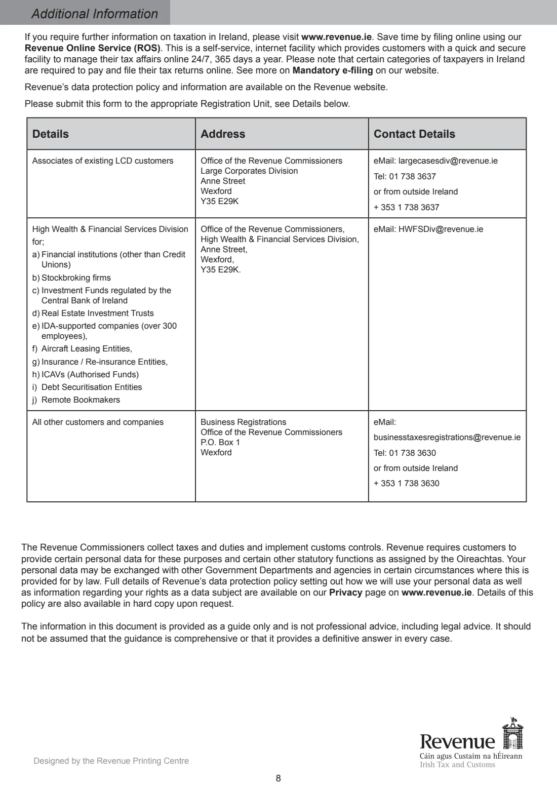 Form TR1 (tax registration) (2026) Tax Registration for Resident Individuals, Partnerships, Trusts or Unincorporated Bodies Registering for Tax in Ireland (Form TR1) — page 8 of 8