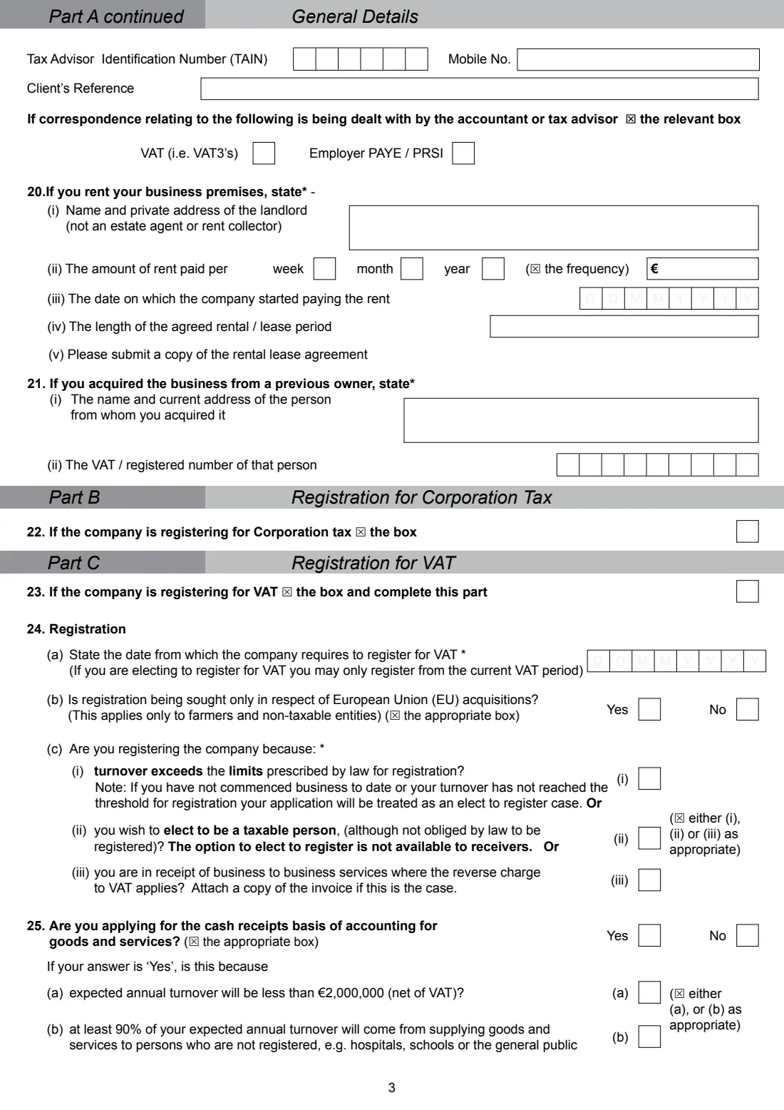 Form TR2 (company tax registration) (2026) Tax Registration for Resident Companies Registering for Tax in Ireland (Form TR2) — page 3 of 8