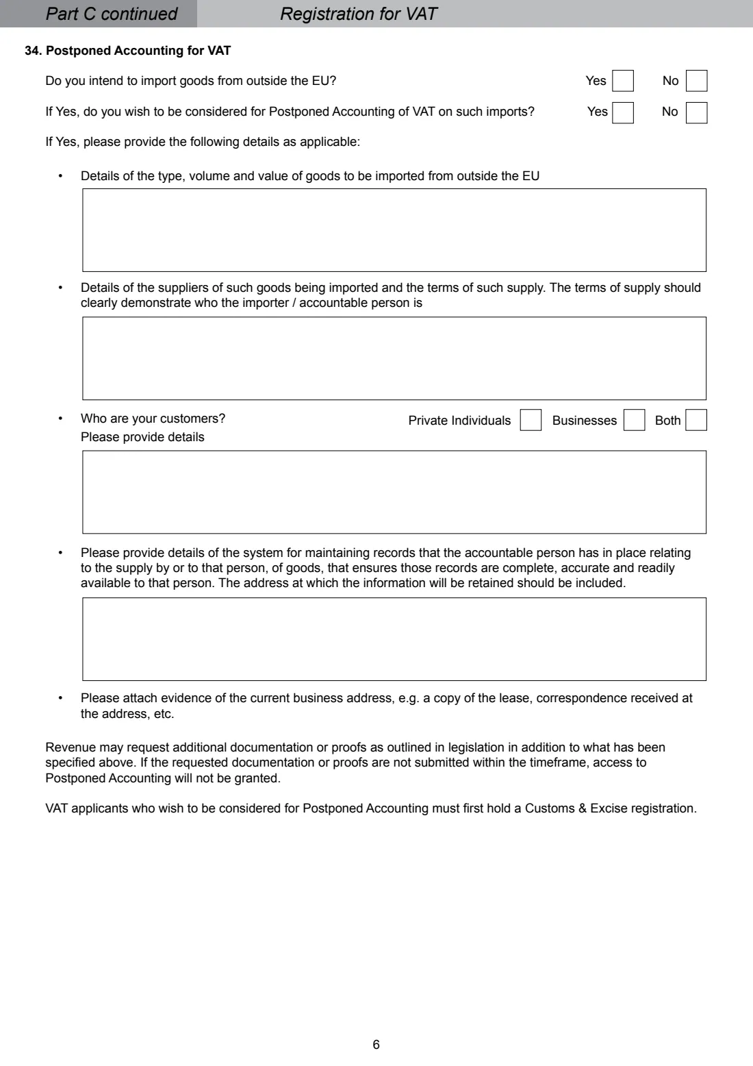 Form TR2 (company tax registration) (2026) Tax Registration for Resident Companies Registering for Tax in Ireland (Form TR2) — page 6 of 8