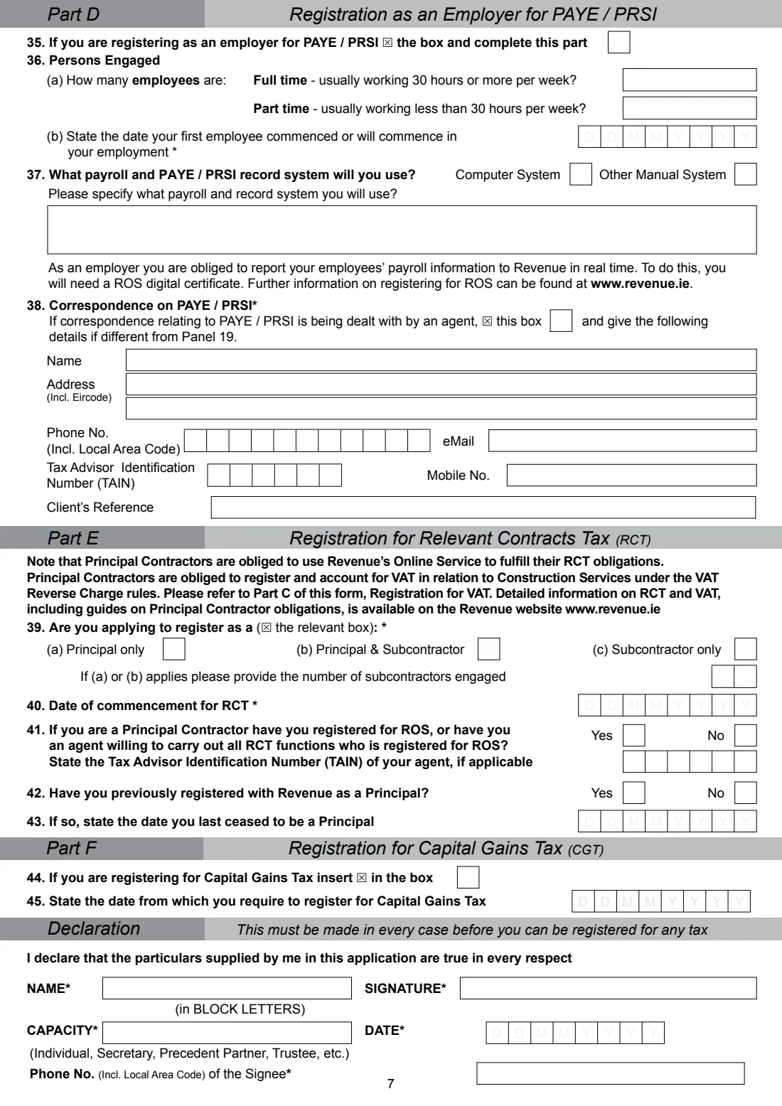 Form TR2 (company tax registration) (2026) Tax Registration for Resident Companies Registering for Tax in Ireland (Form TR2) — page 7 of 8