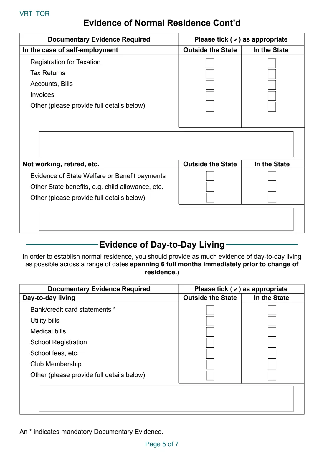 VRT TOR (transfer of residence relief) (2026) Transfer of Residence from within the EU: Application and Declaration for Relief from Vehicle Registration Tax (VRT) — page 5 of 7