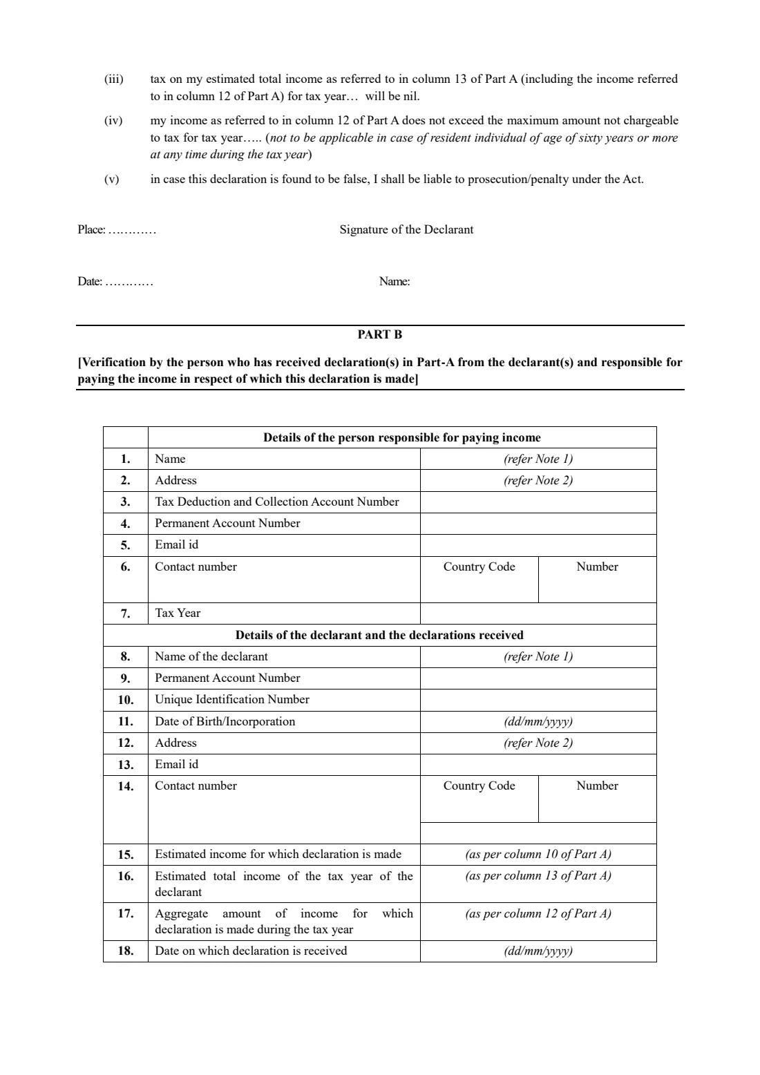 Form 121 (replaces 15G / 15H) (2026) Declaration under section 393(6) for receipt of certain incomes without deduction of tax — page 2 of 4