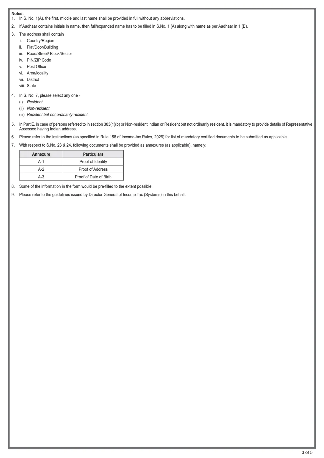 Form 93 (PAN application) (2026) Application for Allotment of Permanent Account Number (For an Individual being a Citizen of India) — page 3 of 5