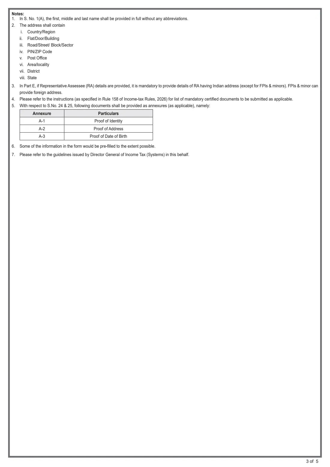 Form 95 (PAN application, non-citizen) (2026) Application for Allotment of Permanent Account Number (For an Individual not being a Citizen of India) — page 3 of 5