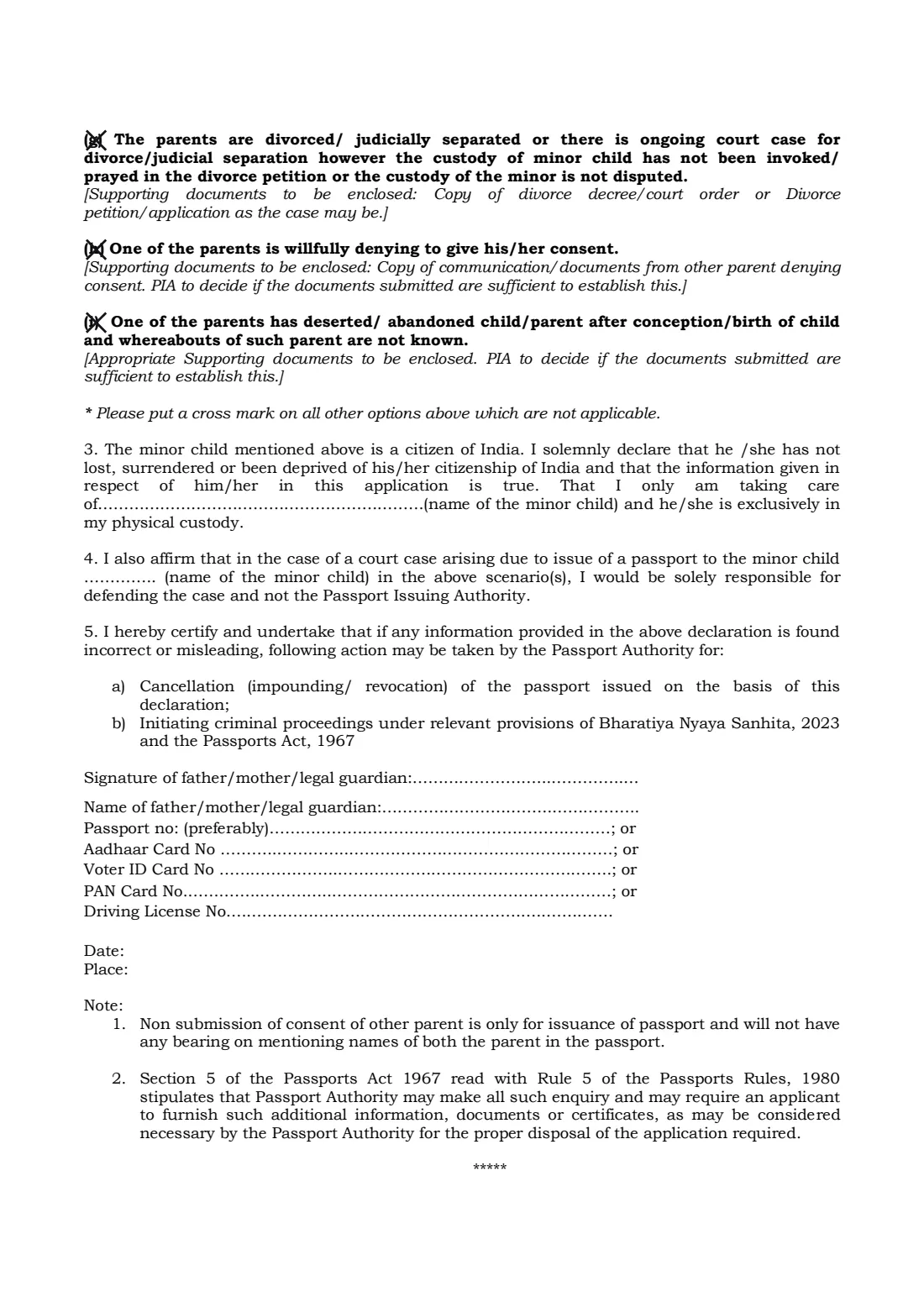 Passport Annexure C (2025) Annexure C — Declaration by a parent for a minor's passport when one parent has not given consent — page 2 of 2