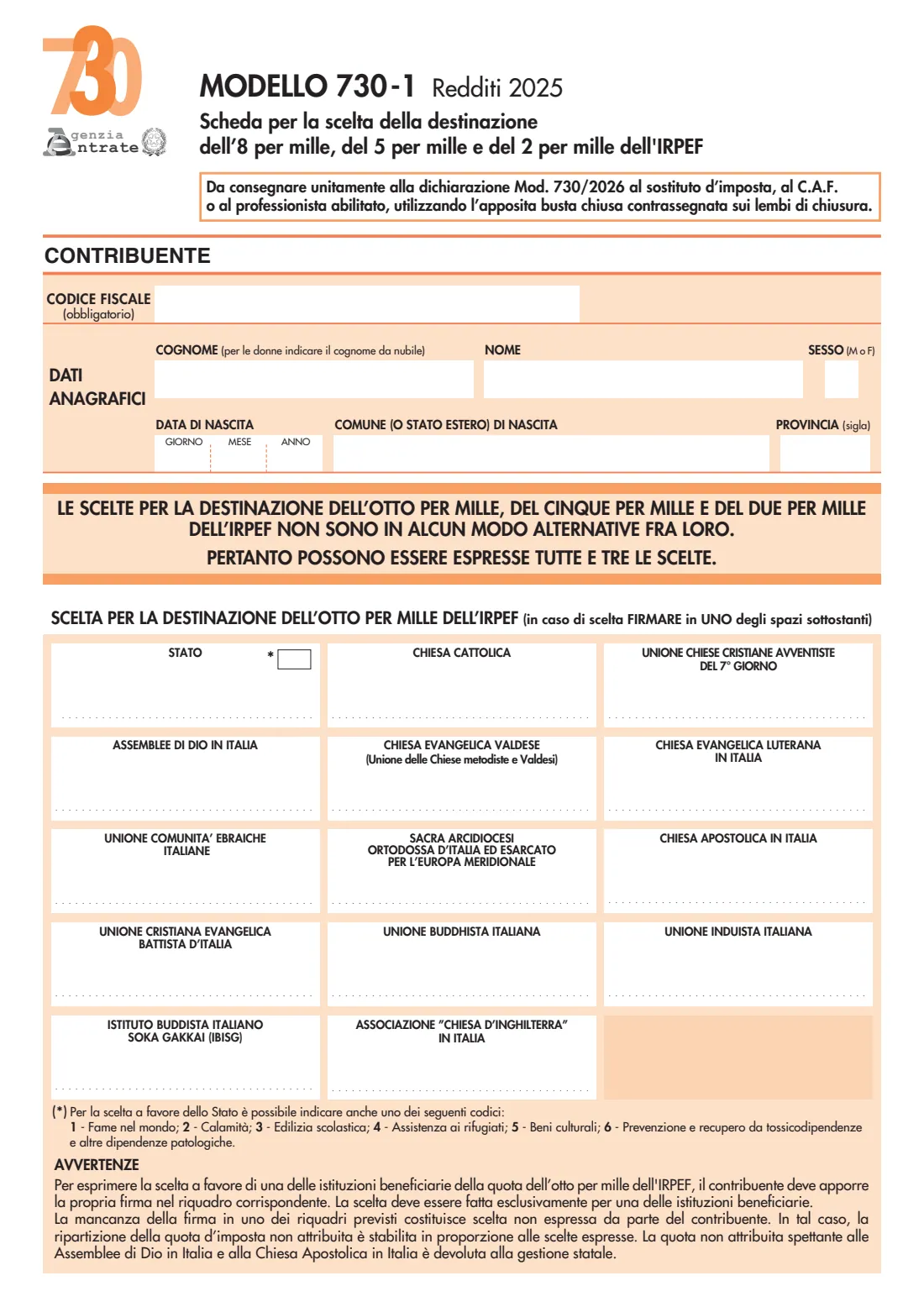 Modello 730/2026 (2026) Modello 730/2026 — dichiarazione dei redditi 2025 (Italian simplified income tax return for employees and pensioners, editable version) — page 10 of 11