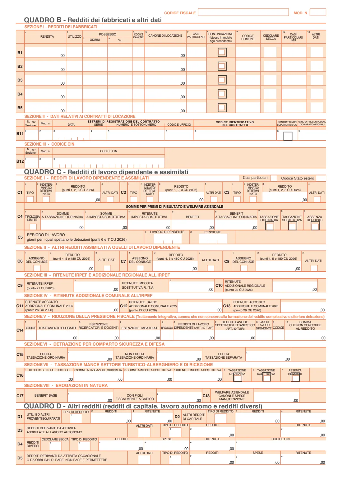 Modello 730/2026 (2026) Modello 730/2026 — dichiarazione dei redditi 2025 (Italian simplified income tax return for employees and pensioners, editable version) — page 2 of 11