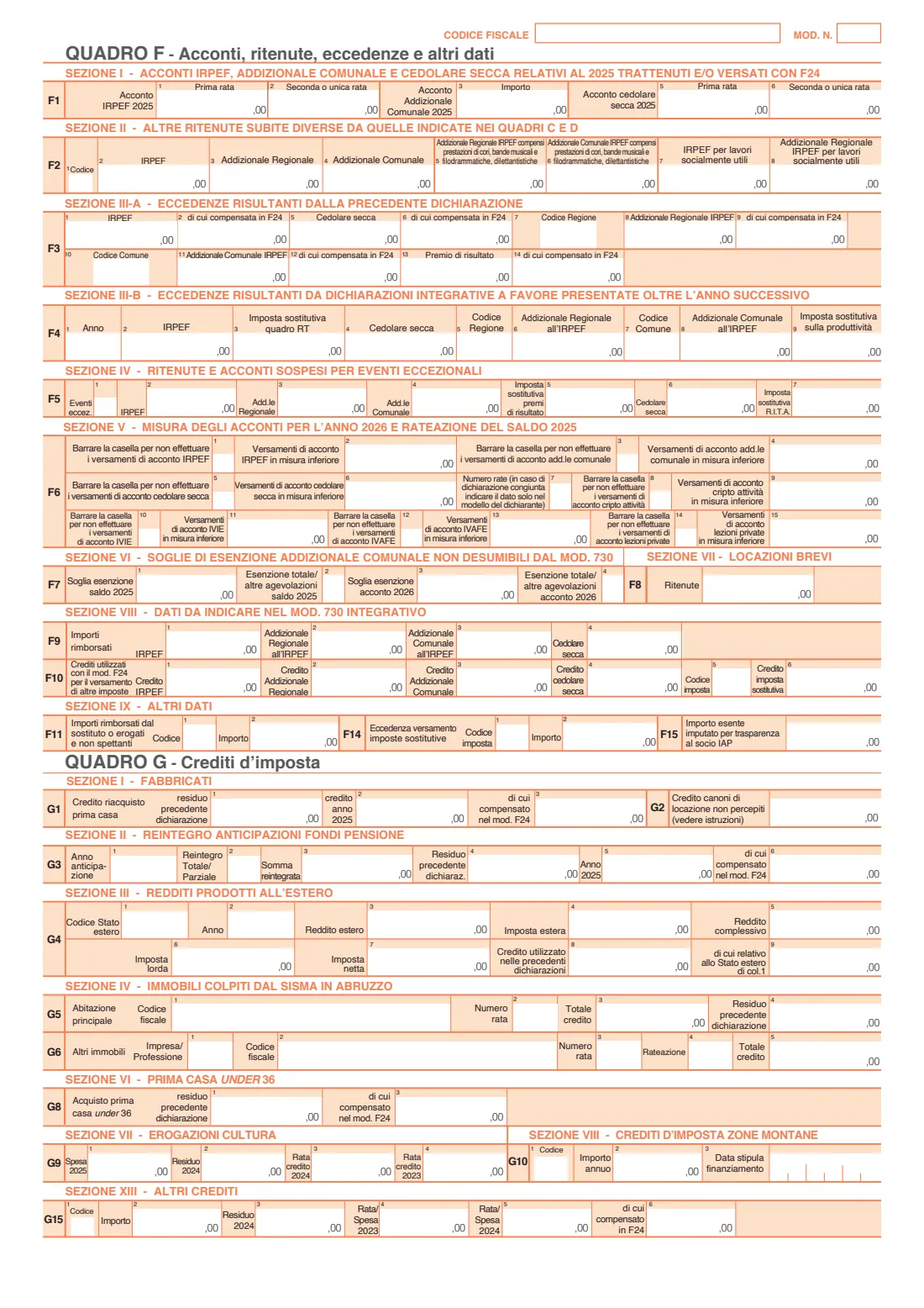 Modello 730/2026 (2026) Modello 730/2026 — dichiarazione dei redditi 2025 (Italian simplified income tax return for employees and pensioners, editable version) — page 4 of 11