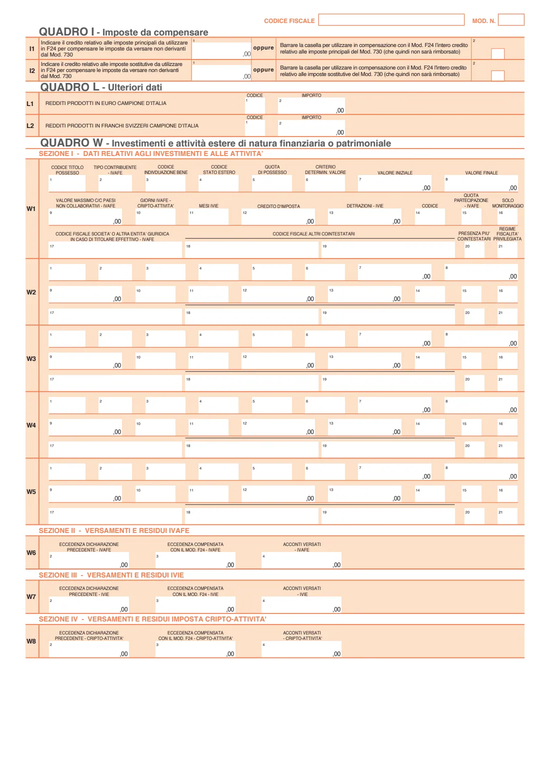Modello 730/2026 (2026) Modello 730/2026 — dichiarazione dei redditi 2025 (Italian simplified income tax return for employees and pensioners, editable version) — page 5 of 11