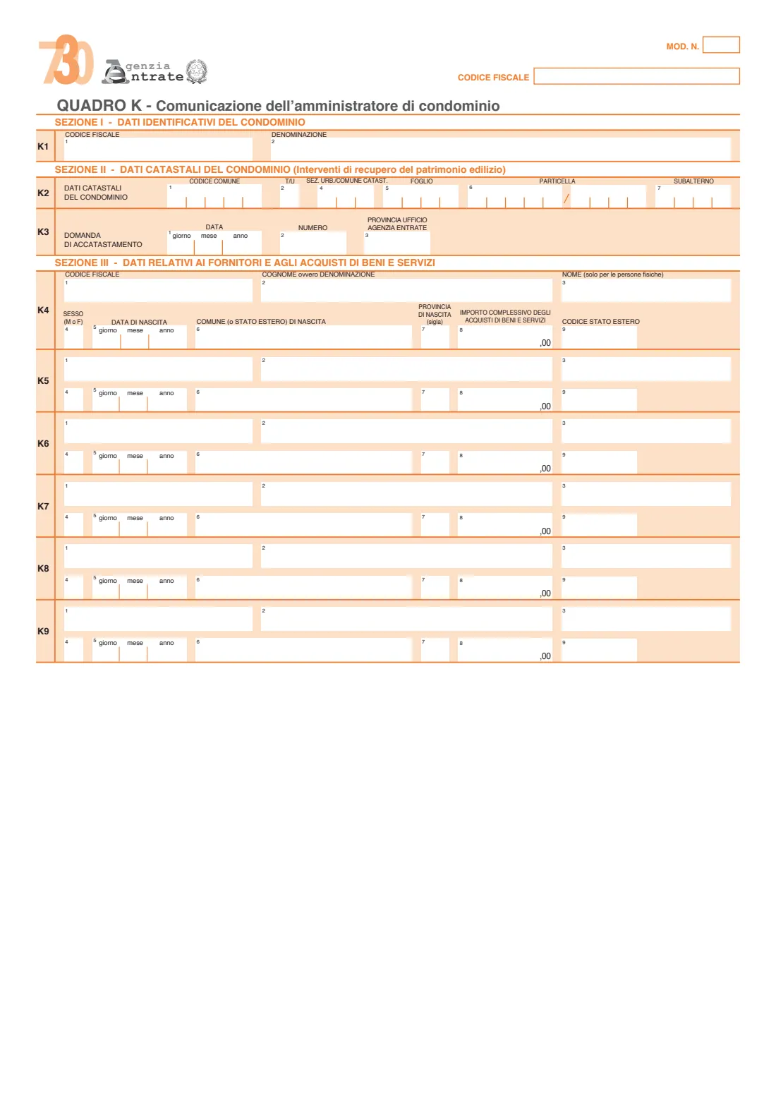 Modello 730/2026 (2026) Modello 730/2026 — dichiarazione dei redditi 2025 (Italian simplified income tax return for employees and pensioners, editable version) — page 9 of 11