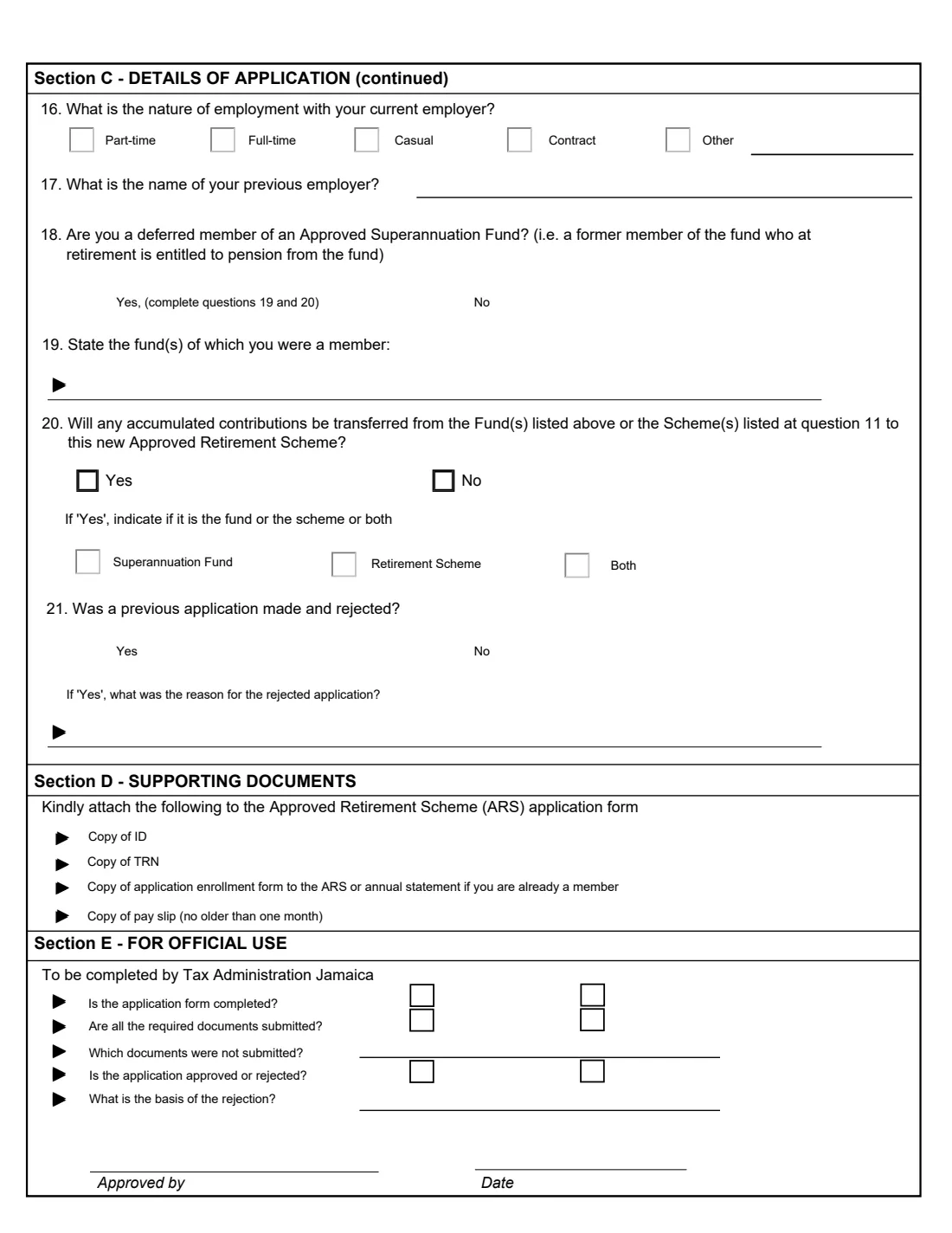 ARS contributions exemption application (2022) Application for Exemption on Contributions to an Approved Retirement Scheme — page 2 of 2
