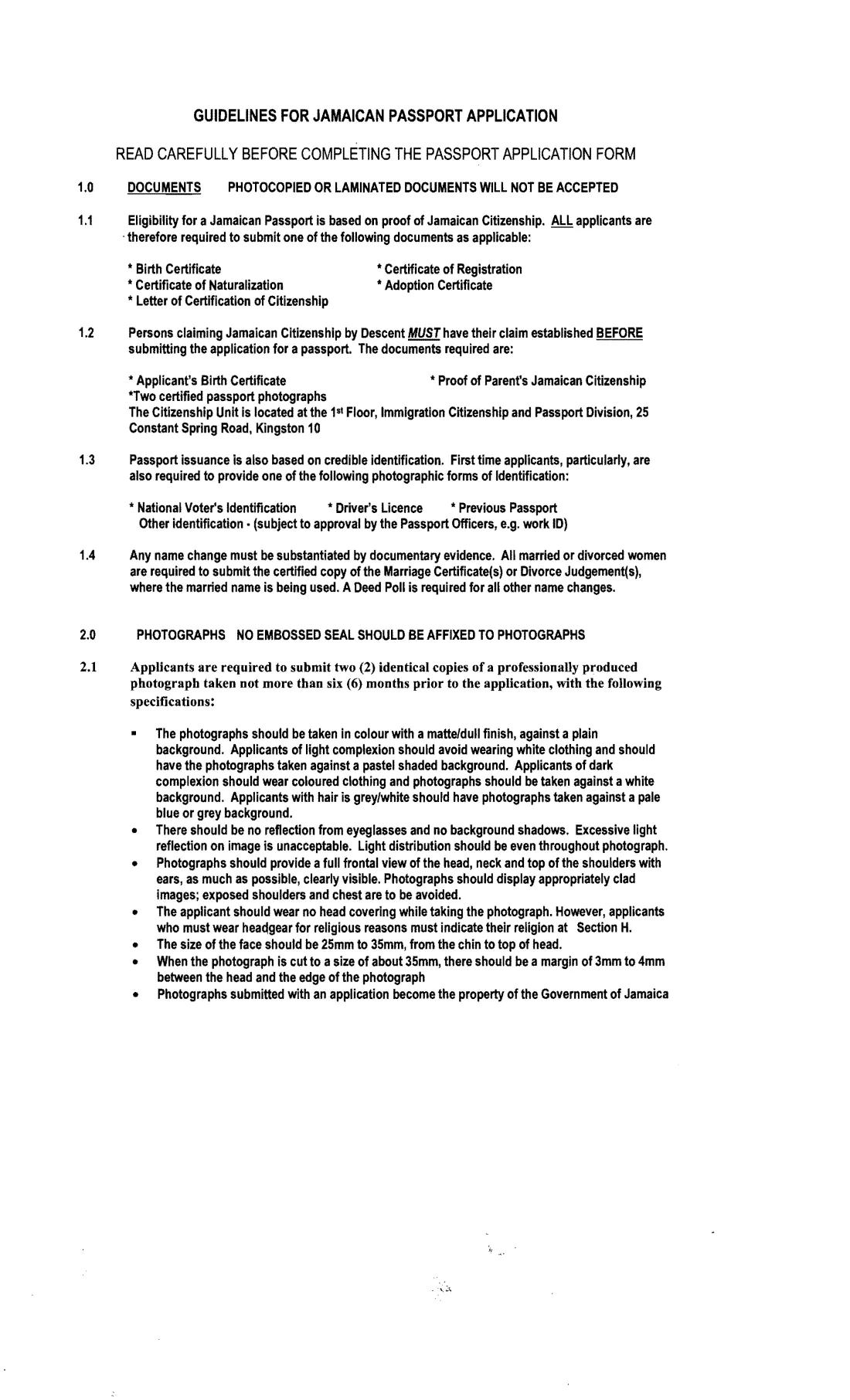 Jamaican passport application (first-time, minor, replacement) (2007) Jamaican Passport Application Form — page 5 of 6