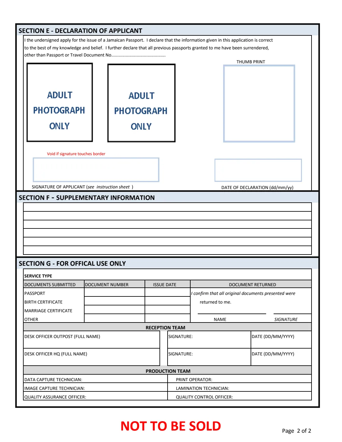 Jamaica adult passport renewal (simplified) (2026) Jamaica Adult Renewal Passport Application (Simplified) — page 2 of 2