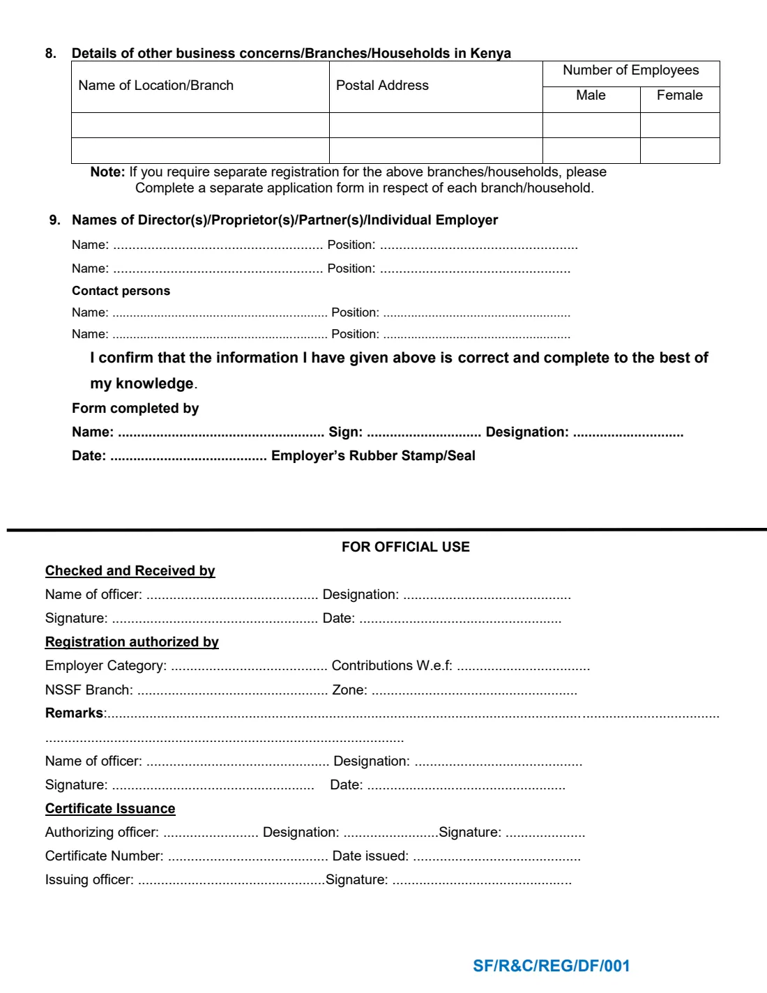 NSSF employer registration (2015) Application for Employer Registration (Revised 2015) — page 2 of 2