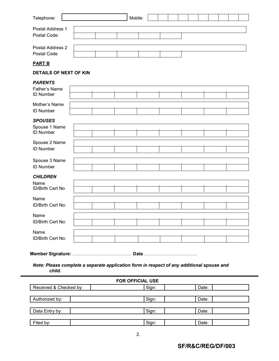 NSSF member registration (2015) Application Form for Member Registration (Revised 2015) — page 2 of 2