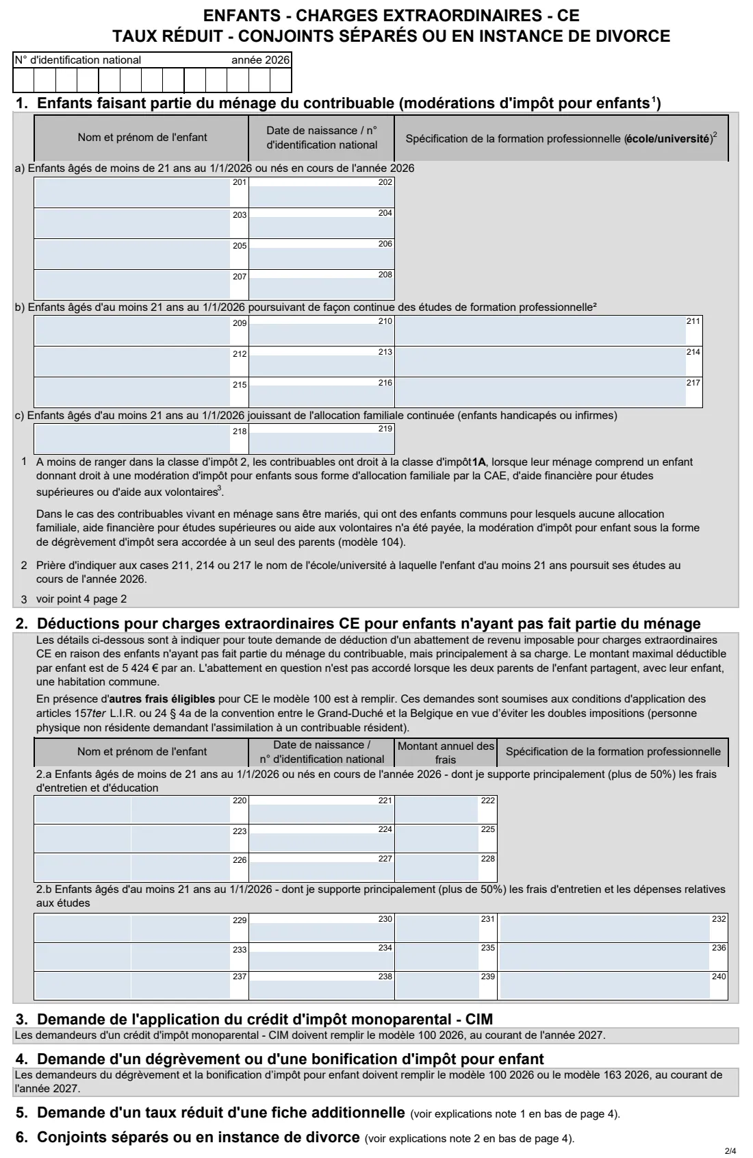 164 NR — Non-resident tax card request 2026 (2026) Demande d'établissement / de modification de la fiche de retenue d'impôt 2026 pour salariés et pensionnés non résidents (modèle 164 NR F) — page 2 of 4