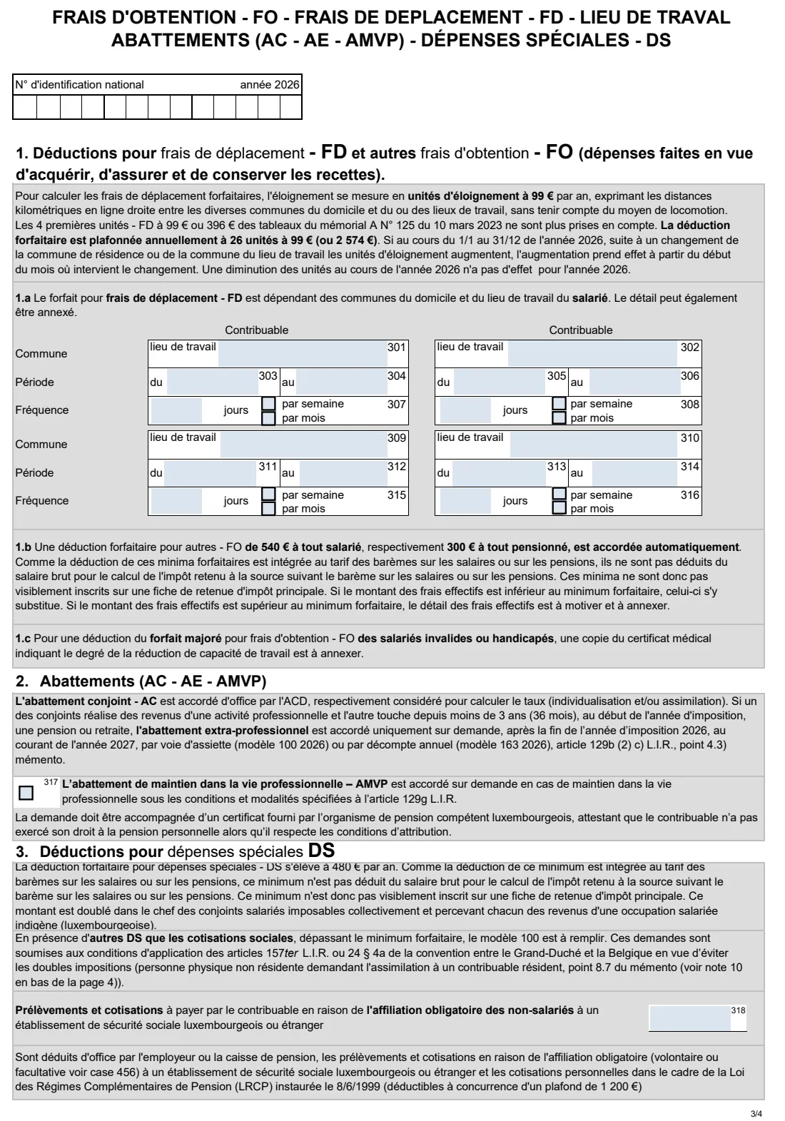 164 NR — Non-resident tax card request 2026 (2026) Demande d'établissement / de modification de la fiche de retenue d'impôt 2026 pour salariés et pensionnés non résidents (modèle 164 NR F) — page 3 of 4