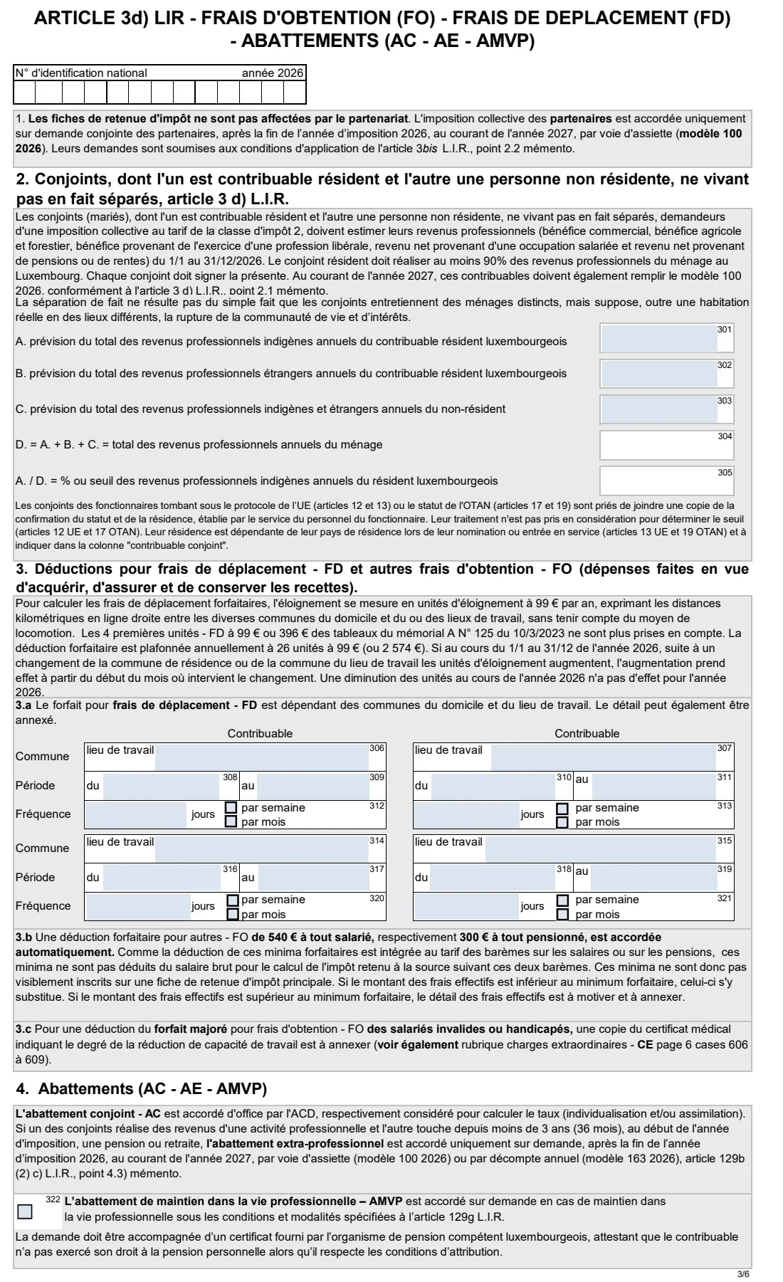 164 R — Tax card request 2026 (2026) Demande d'établissement / de modification de la fiche de retenue d'impôt 2026 (modèle 164 R F) — page 3 of 6