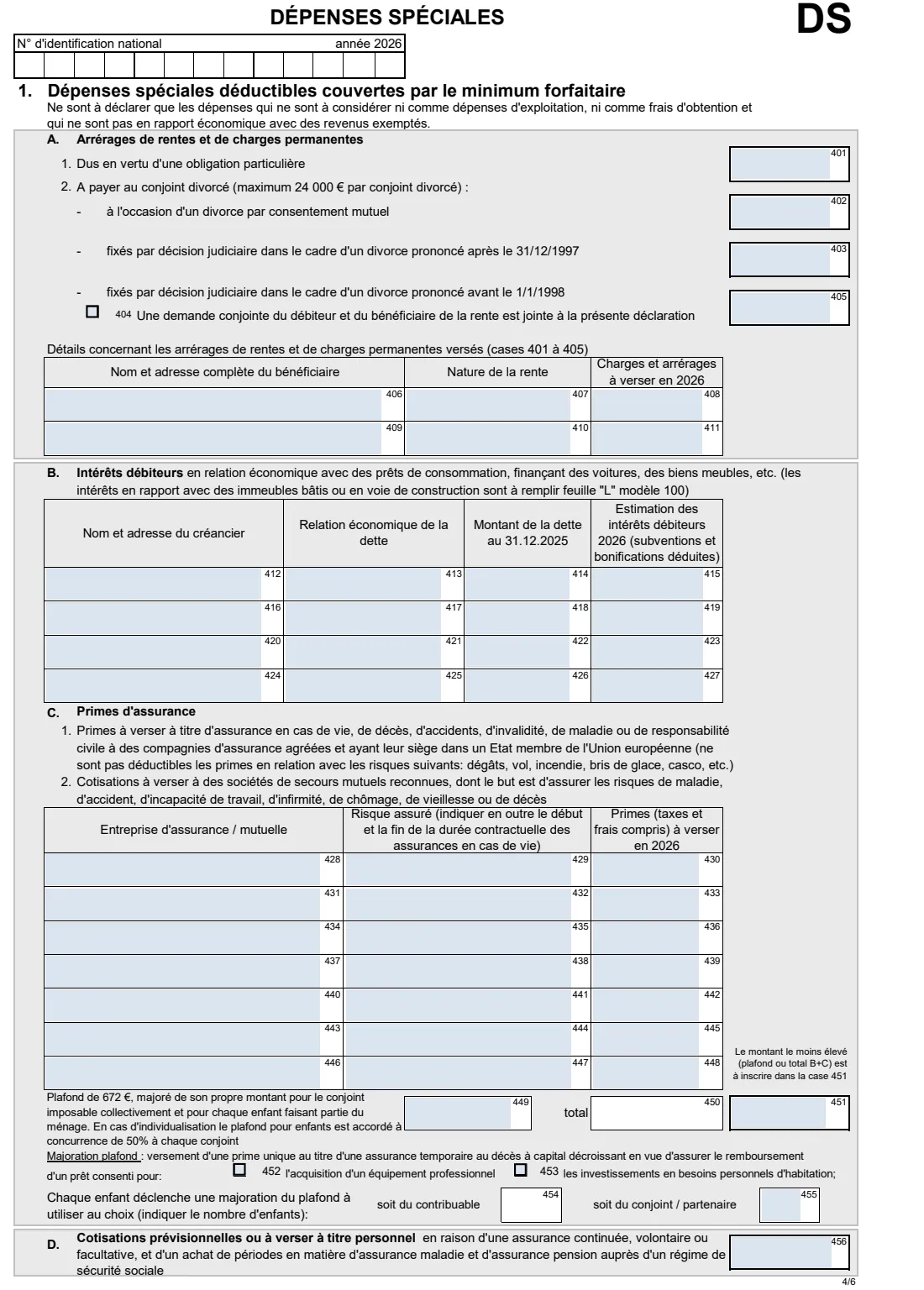 164 R — Tax card request 2026 (2026) Demande d'établissement / de modification de la fiche de retenue d'impôt 2026 (modèle 164 R F) — page 4 of 6