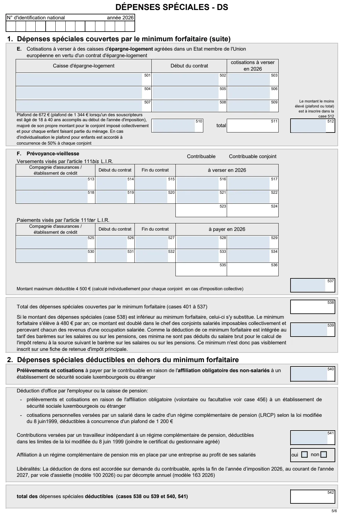 164 R — Tax card request 2026 (2026) Demande d'établissement / de modification de la fiche de retenue d'impôt 2026 (modèle 164 R F) — page 5 of 6