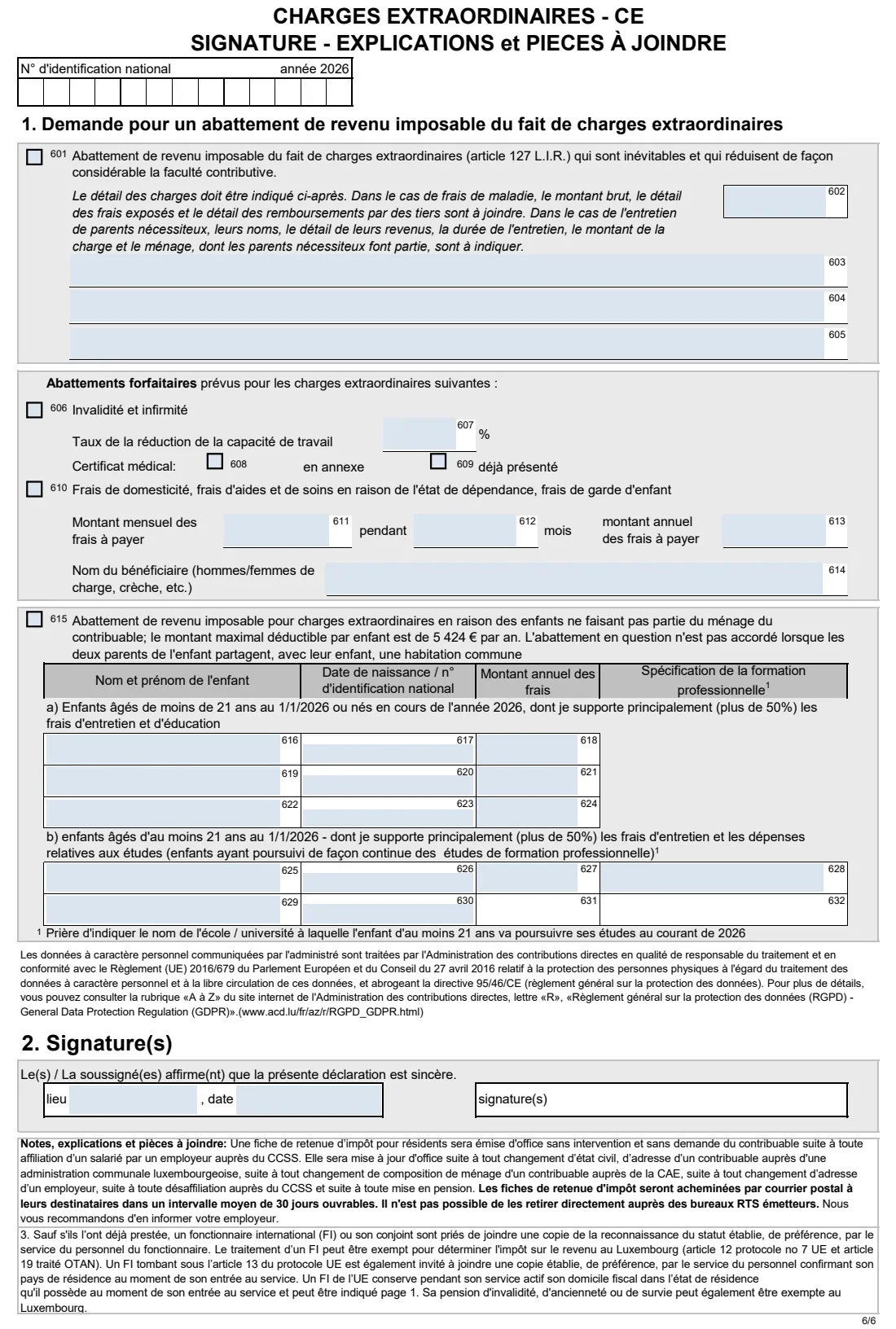 164 R — Tax card request 2026 (2026) Demande d'établissement / de modification de la fiche de retenue d'impôt 2026 (modèle 164 R F) — page 6 of 6