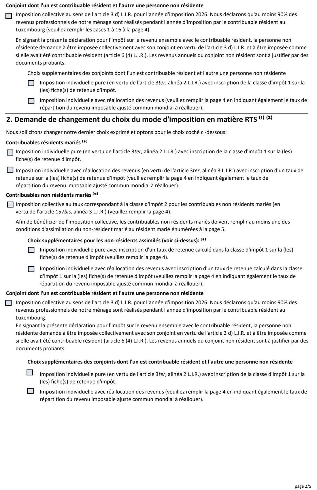 166 — Joint or individual taxation choice 2026 (2026) Options en matière d'imposition collective et individuelle pour l'année 2026 (modèle 166 F) — page 2 of 5