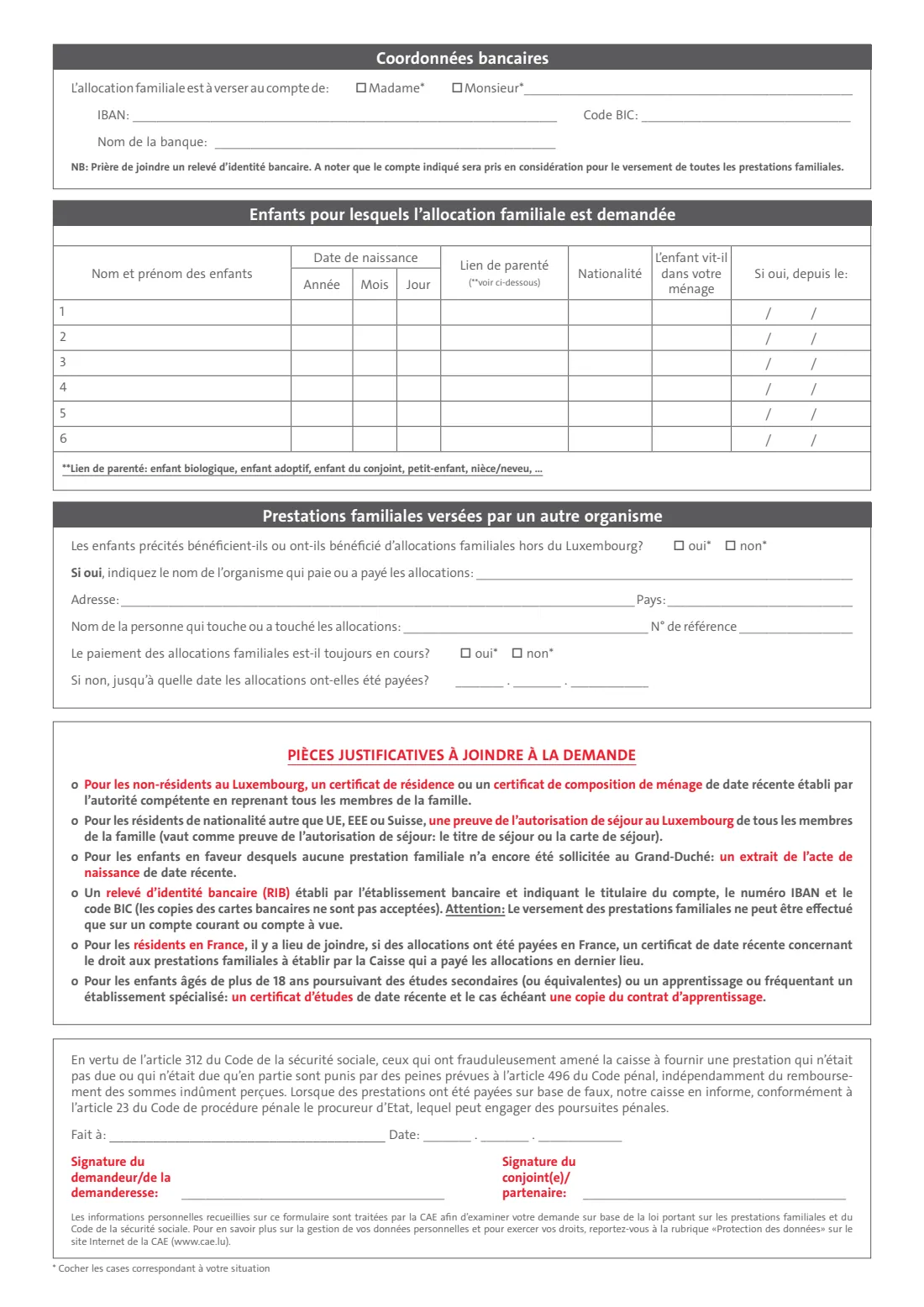 CAE family allowance application (allocation familiale) (2025) Demande d'allocation familiale — page 2 of 4