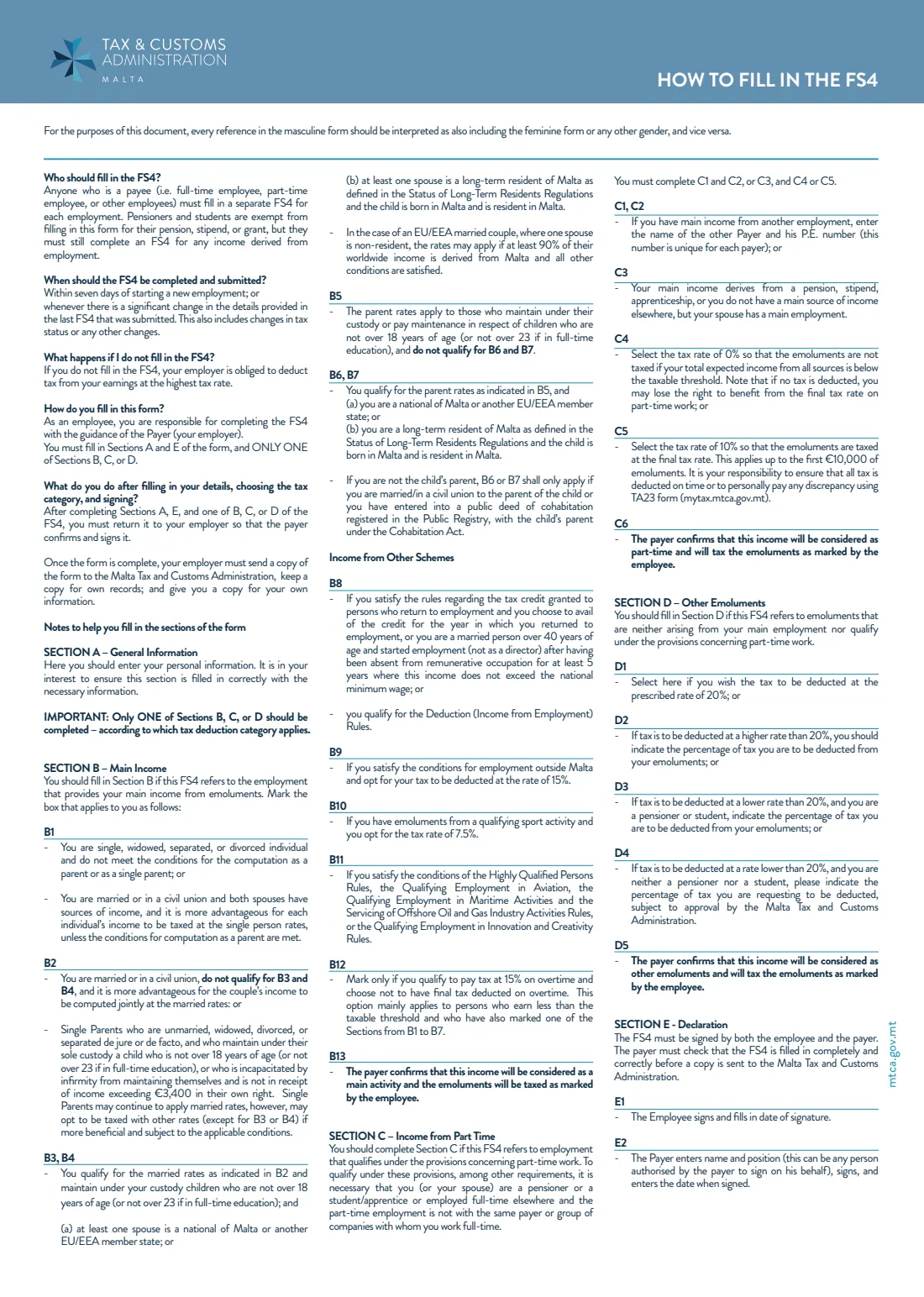 FS4 — payee status declaration (tax status for a new job) (2026) FS4 Payee Status Declaration (Final Settlement System) — page 4 of 4