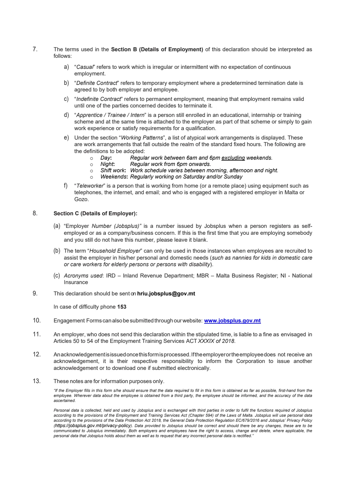 Jobsplus engagement form (new employee) (2026) Engagement Form - Employee (Declaration of Commencement of Employment - Employed Persons) — page 2 of 4