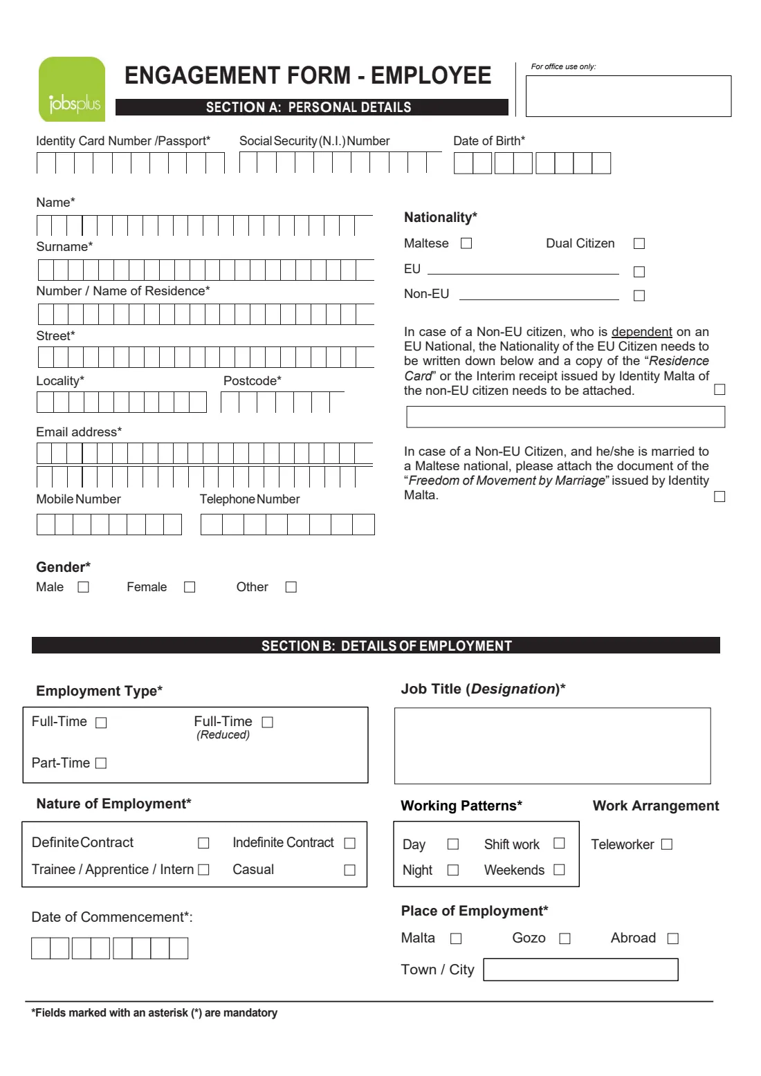 Jobsplus engagement form (new employee) (2026) Engagement Form - Employee (Declaration of Commencement of Employment - Employed Persons) — page 3 of 4