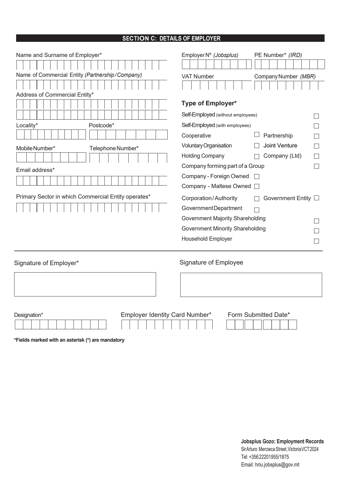 Jobsplus engagement form (new employee) (2026) Engagement Form - Employee (Declaration of Commencement of Employment - Employed Persons) — page 4 of 4