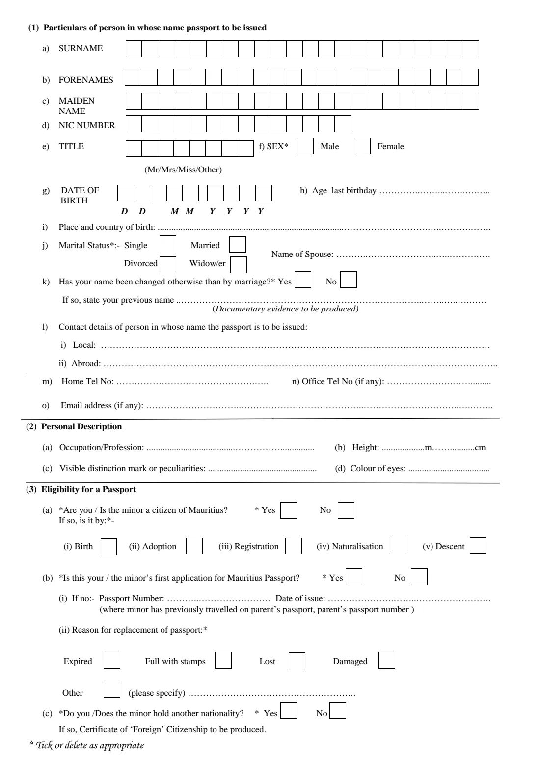 P.F.136 Mauritius passport application (2026) Application for a Mauritius Passport (P.F.136) — page 2 of 4