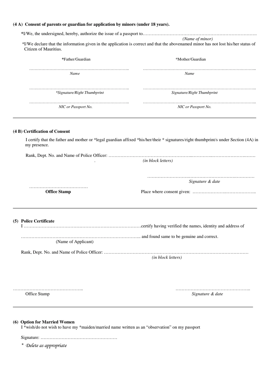 P.F.136 Mauritius passport application (2026) Application for a Mauritius Passport (P.F.136) — page 3 of 4