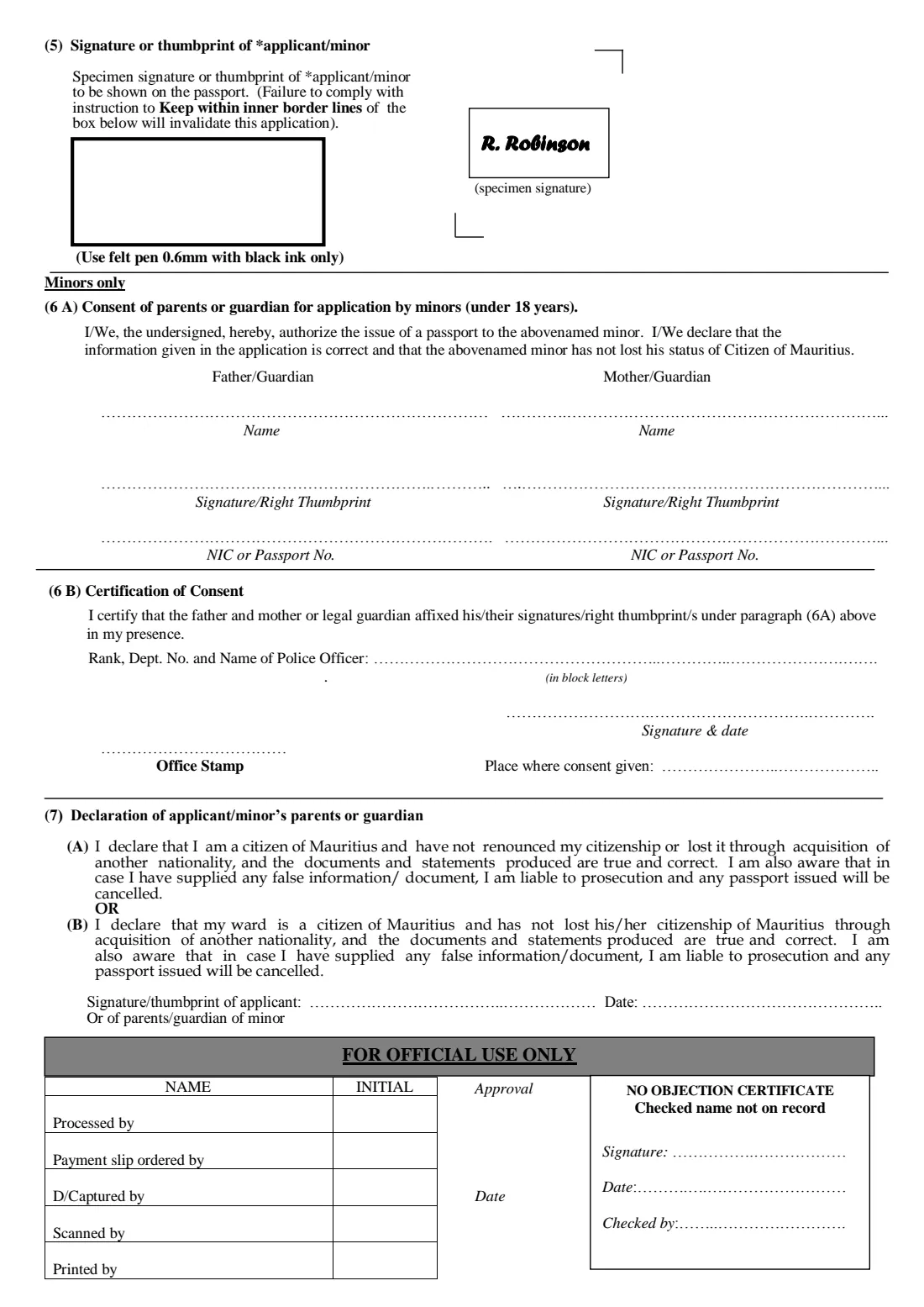 P.F.136A Mauritius passport renewal (2026) Application for Renewal of Mauritius Passport (P.F.136A) — page 2 of 2