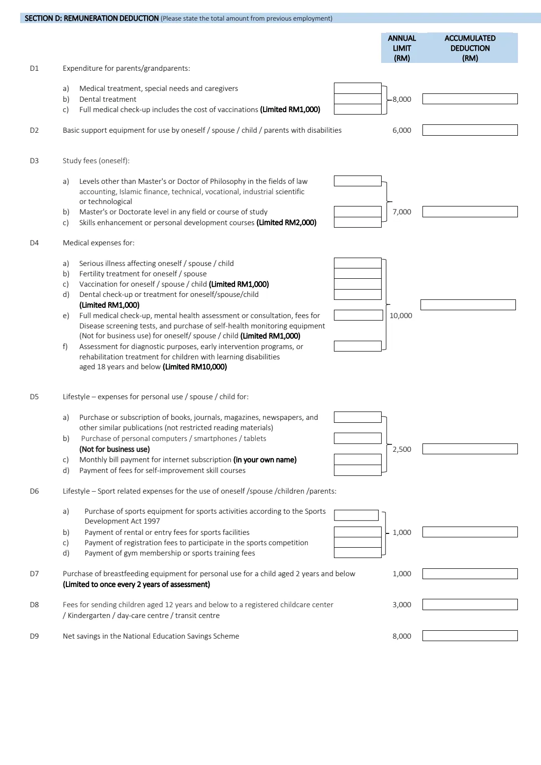 Form TP3 (PCB) (2026) Tax Deduction Information from Previous Employment in the Current Year (PCB) — page 2 of 3