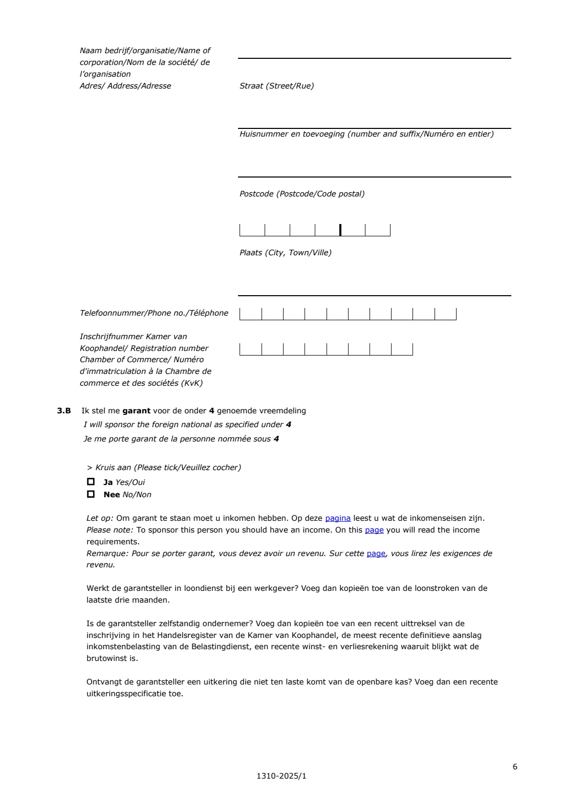 1310 proof of sponsorship / private accommodation (2025) Proof of sponsorship and/or private accommodation for a visitor (Bewijs van garantstelling en/of particuliere logiesverstrekking) — page 6 of 9