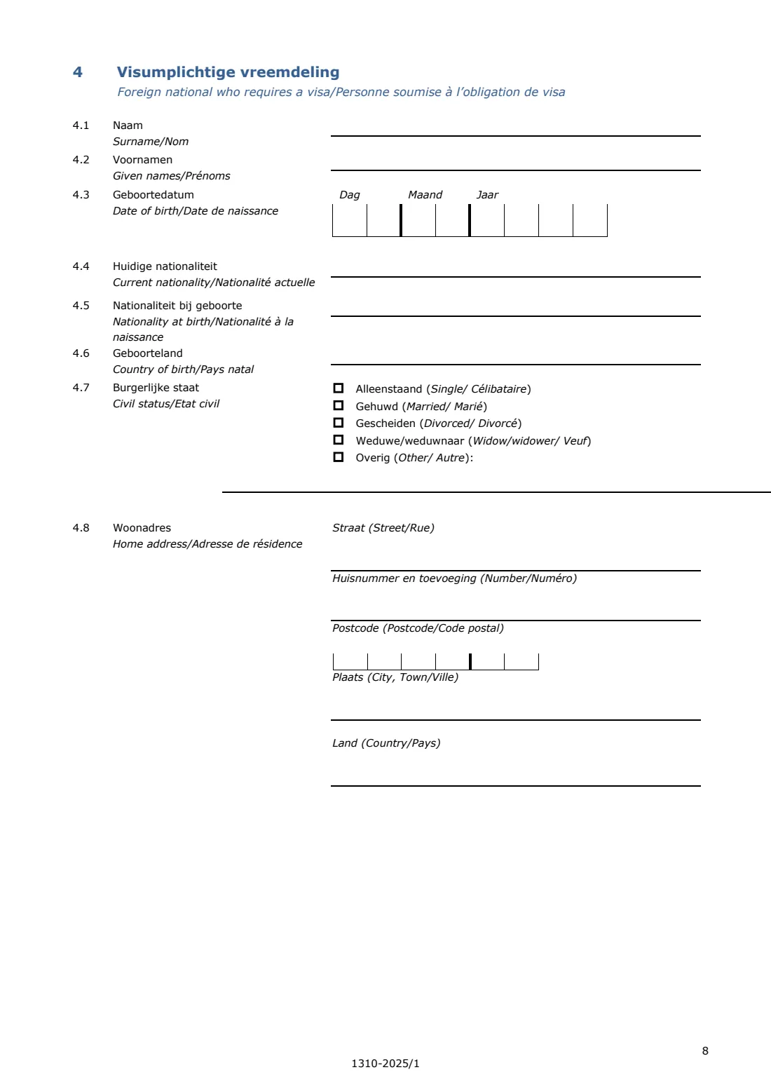 1310 proof of sponsorship / private accommodation (2025) Proof of sponsorship and/or private accommodation for a visitor (Bewijs van garantstelling en/of particuliere logiesverstrekking) — page 8 of 9