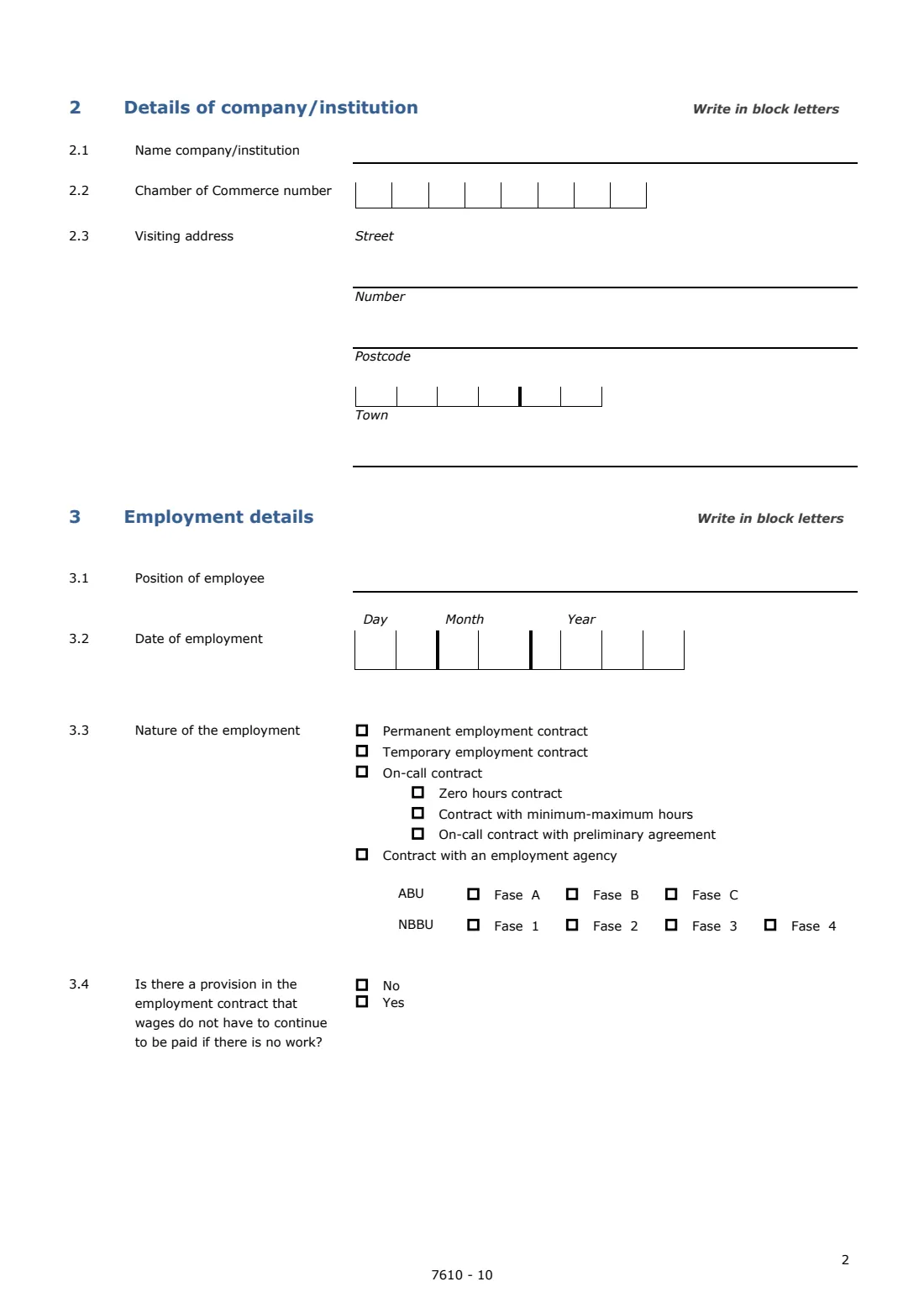 IND 7610 employer's declaration (2026) Appendix Employer's declaration (wage, work and benefits) — page 2 of 4