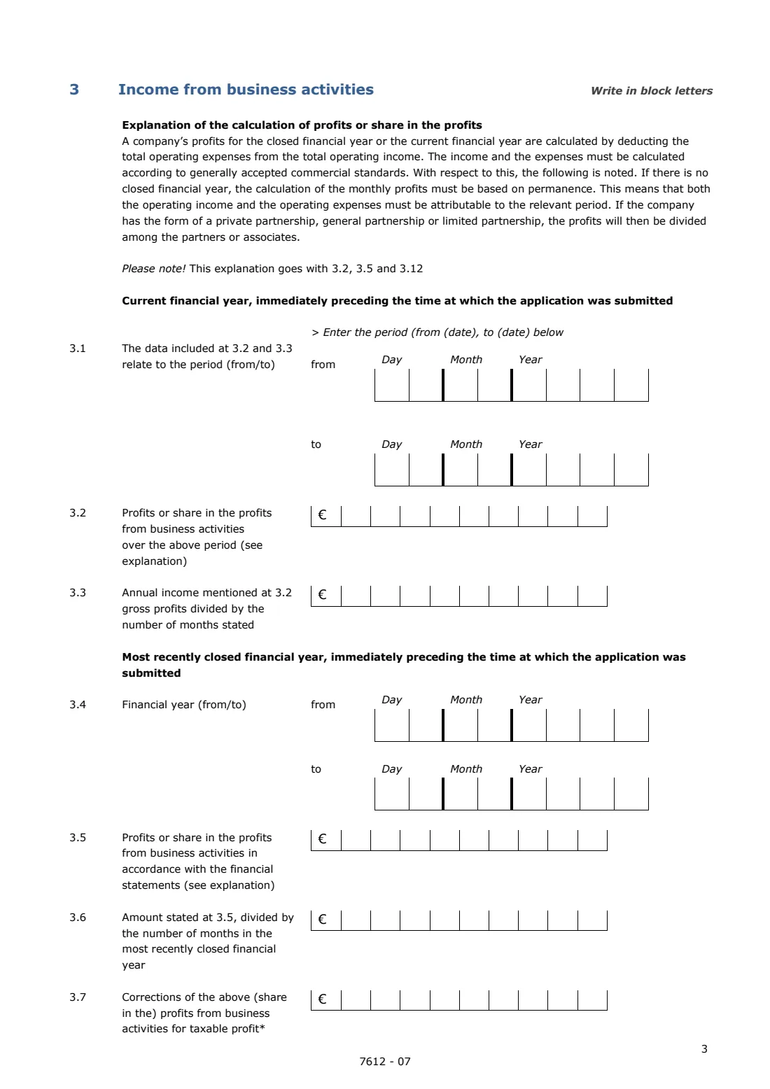IND 7612 self-employed income declaration (2026) Appendix Declaration on income of self-employed person — page 3 of 6