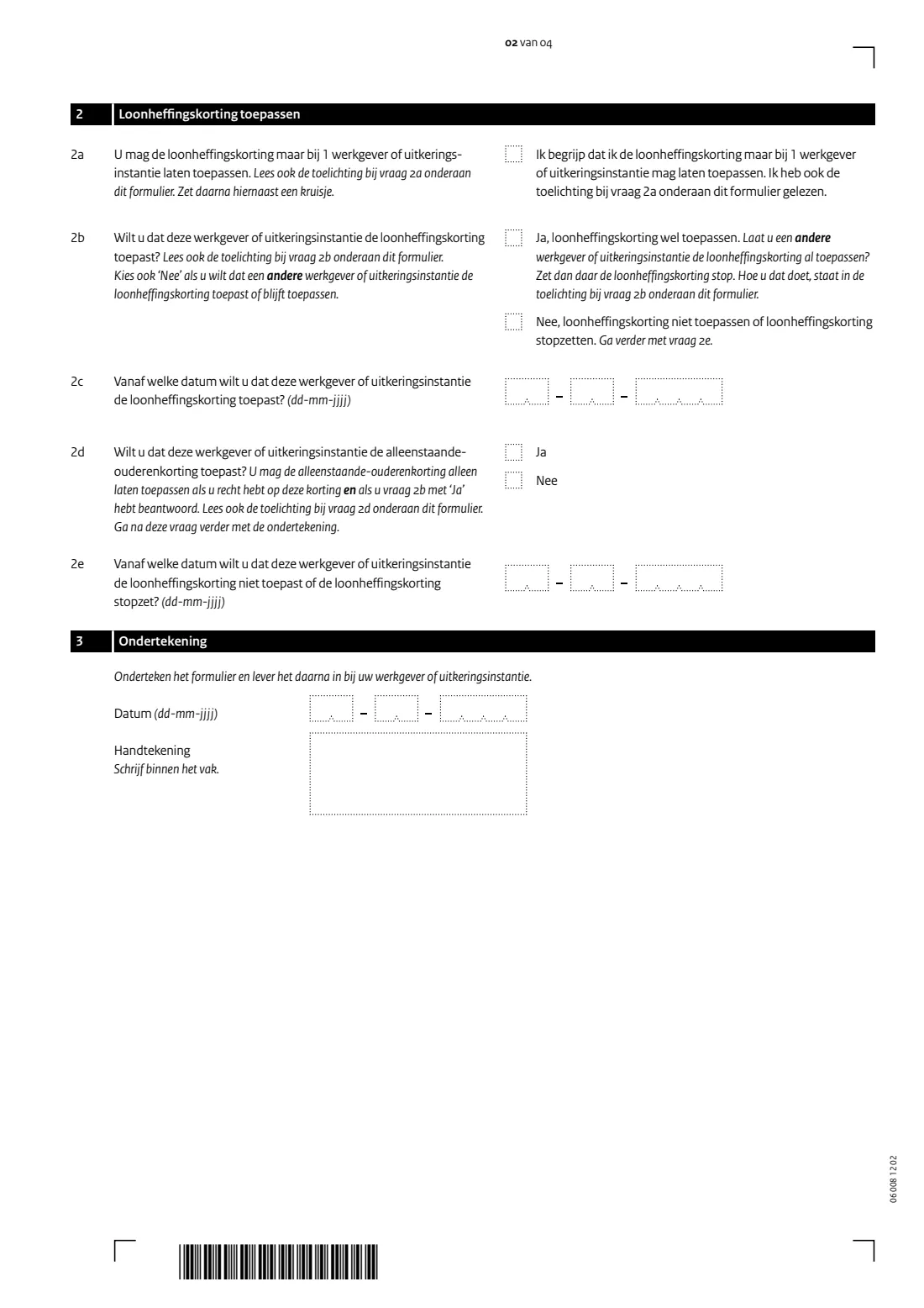 Opgaaf gegevens voor de loonheffingen (payroll tax details) (2026) Model Opgaaf gegevens voor de loonheffingen — page 2 of 4