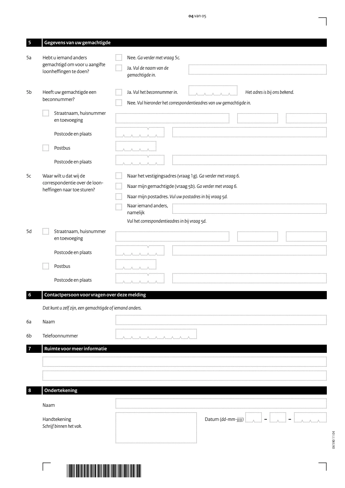 Aanmelding werkgever (register as an employer for payroll taxes) (2026) Melding Loonheffingen Aanmelding werkgever — page 4 of 5