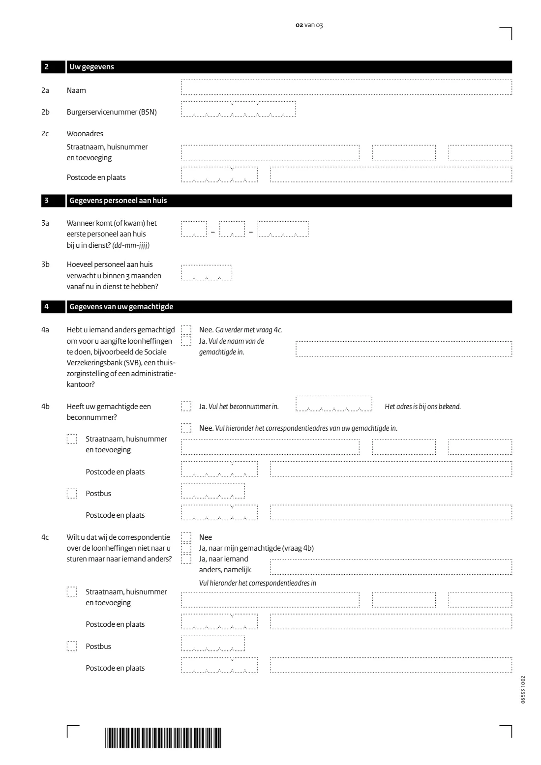 LH 593 — Register as an employer of domestic staff (2026) Melding Loonheffingen — Werkgever van personeel aan huis — page 2 of 3