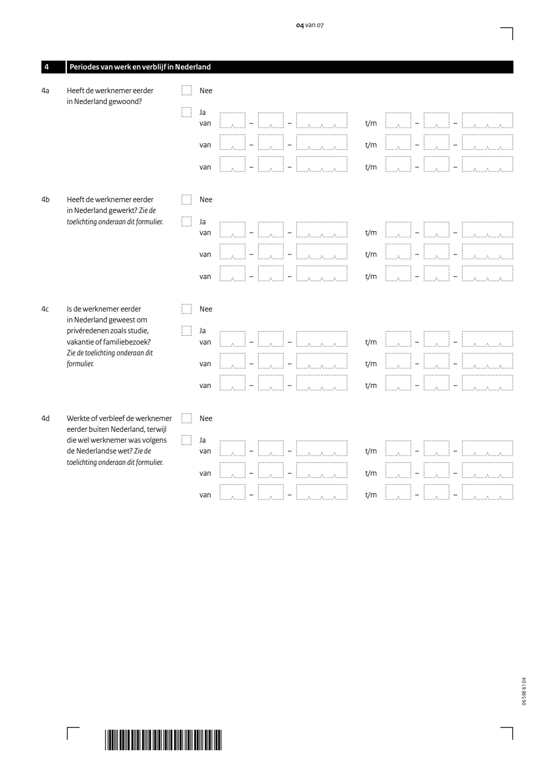 LH 598 - Expatregeling (30%-regeling) 2026 (2026) Verzoek 2026 Loonheffingen - Expatregeling (30%-regeling): request to apply the 30% ruling for an employee — page 4 of 7