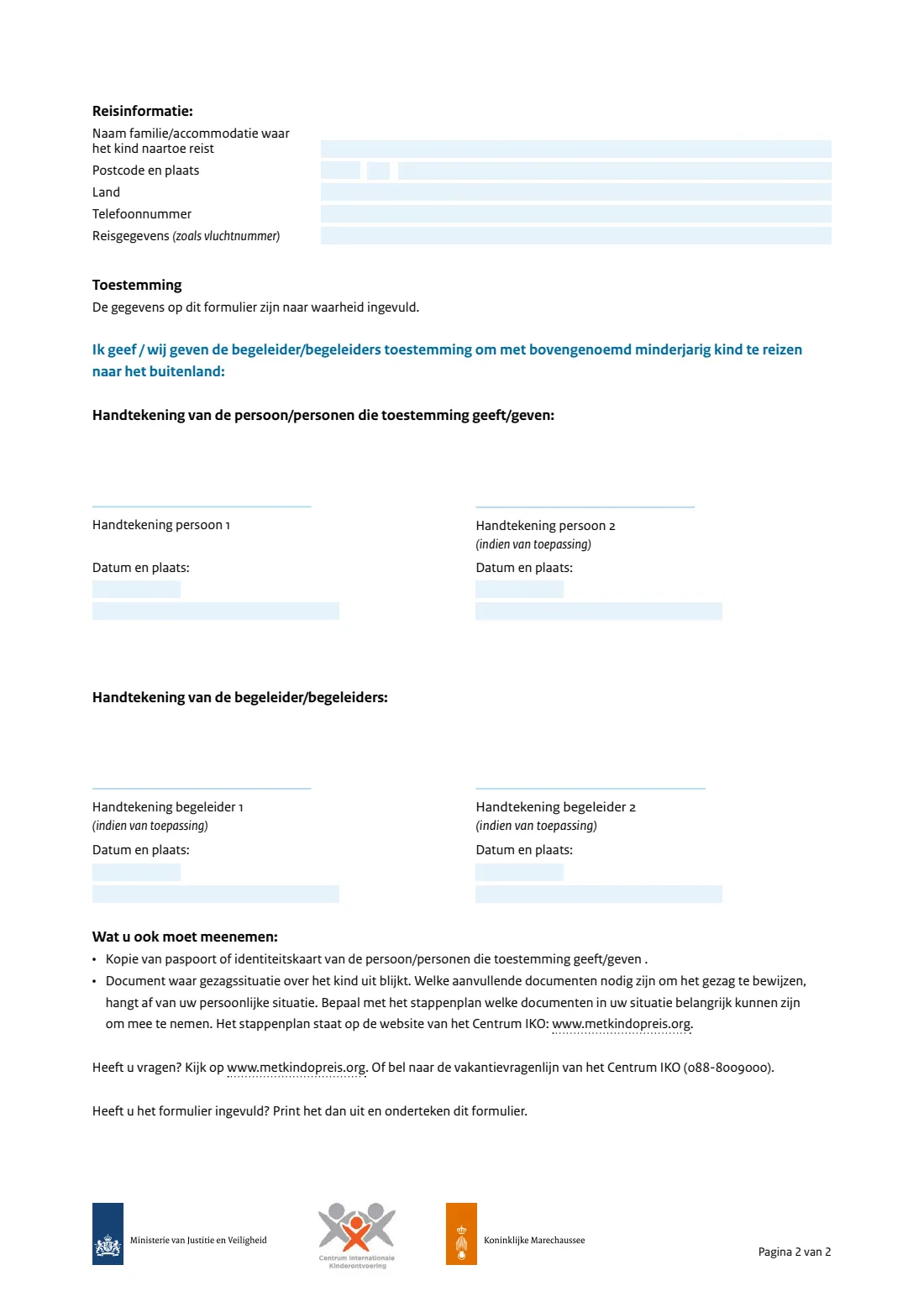 Consent for a child to travel abroad (Toestemming reizen minderjarige) (2023) Toestemming voor reizen met een minderjarige naar het buitenland — page 2 of 2