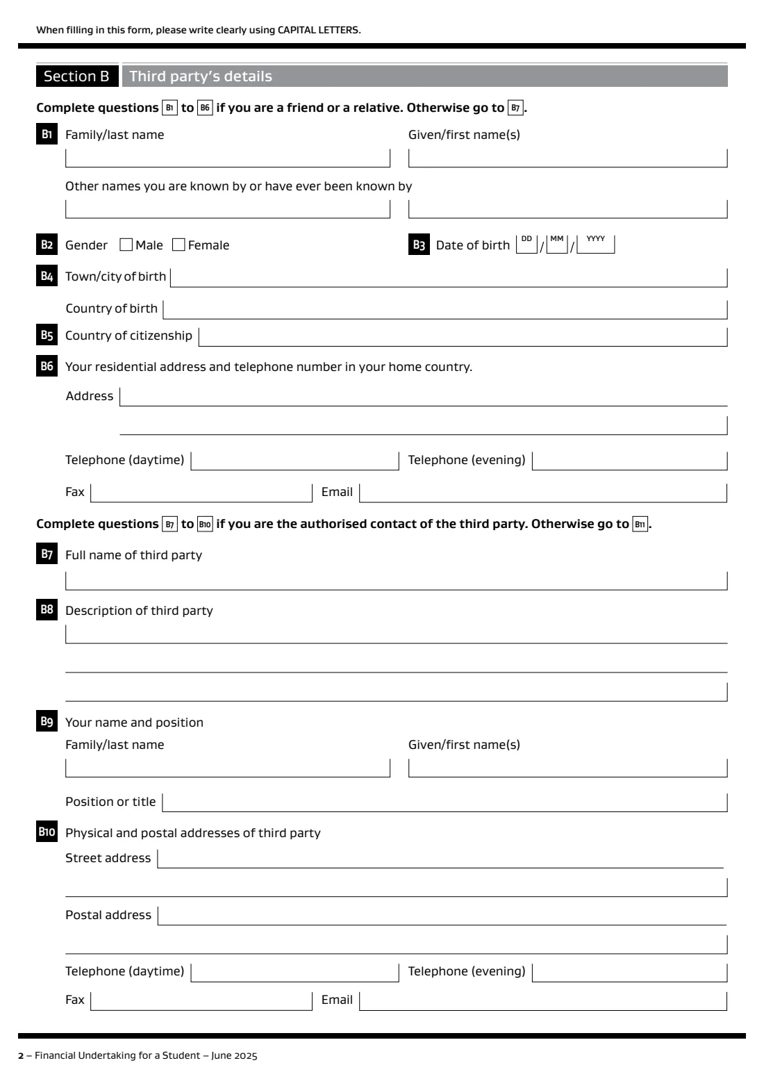 INZ 1014 financial undertaking for a student (2025) Financial Undertaking for a Student (INZ 1014) — page 2 of 4